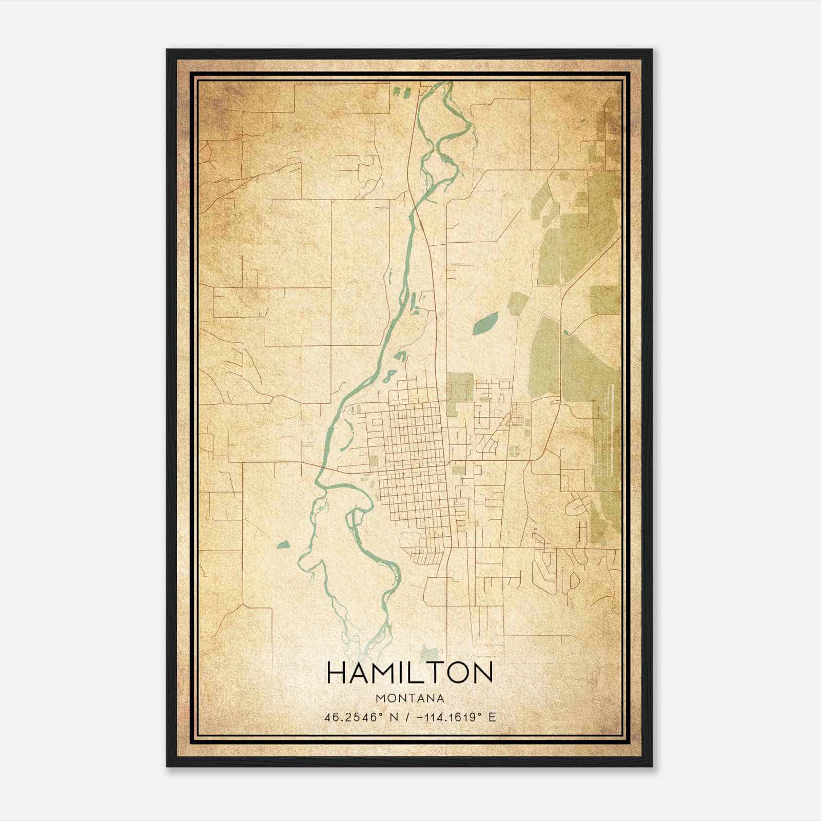 Vintage Hamilton Montana Map Poster, Modern Home Decor Wall Art Print