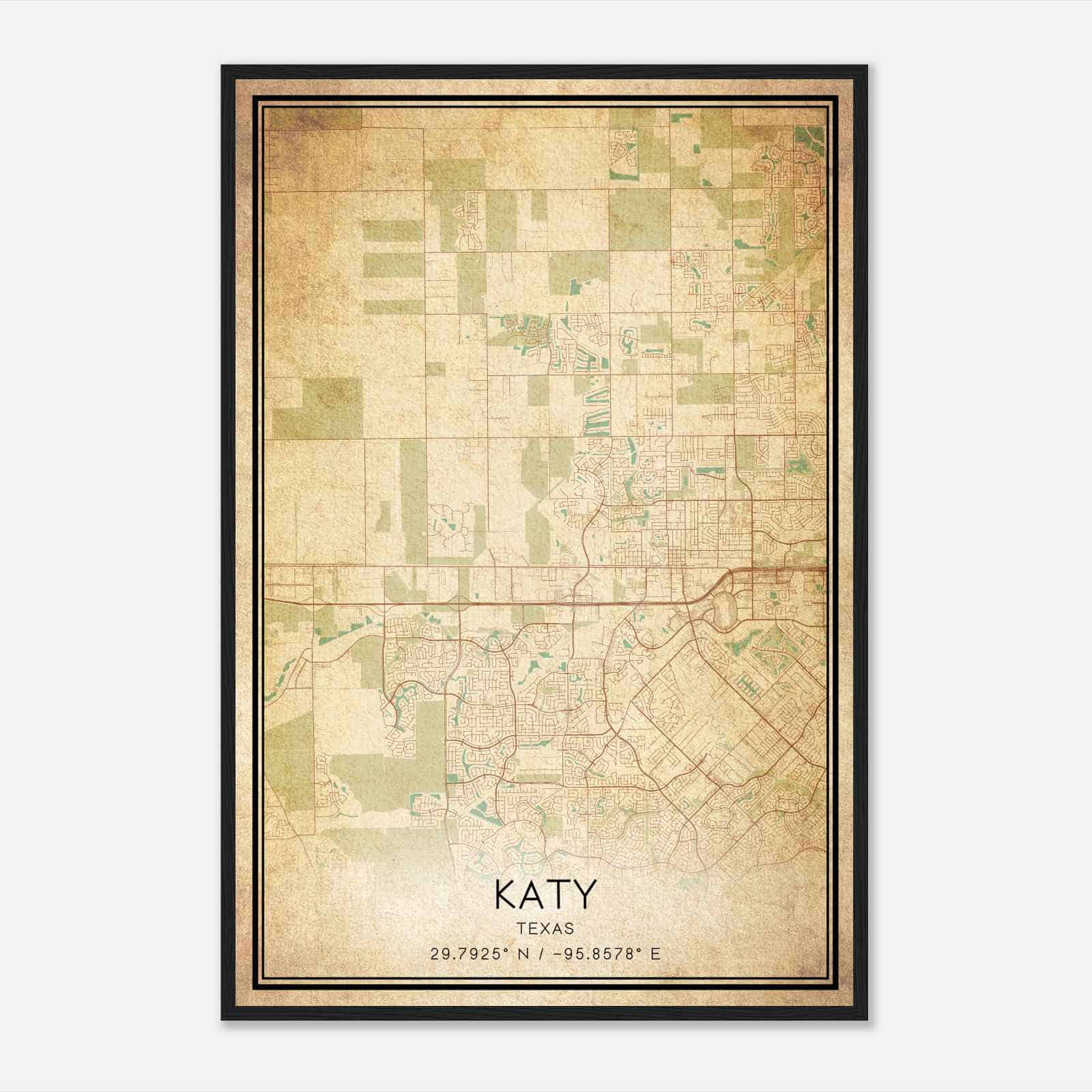 Vintage Katy Texas Map Poster, Modern Home Decor Wall Art Print
