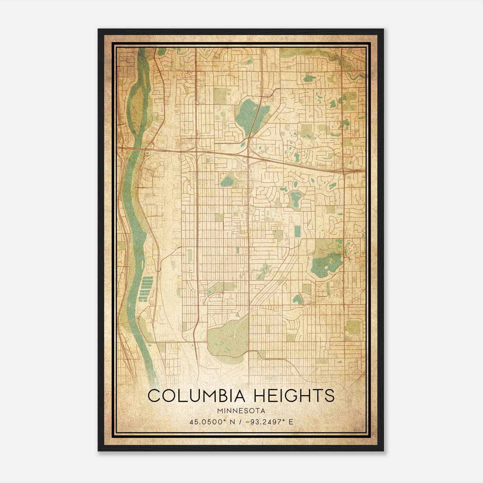 Vintage Columbia Heights Minnesota Map Poster, Modern Home Decor Wall Art Print