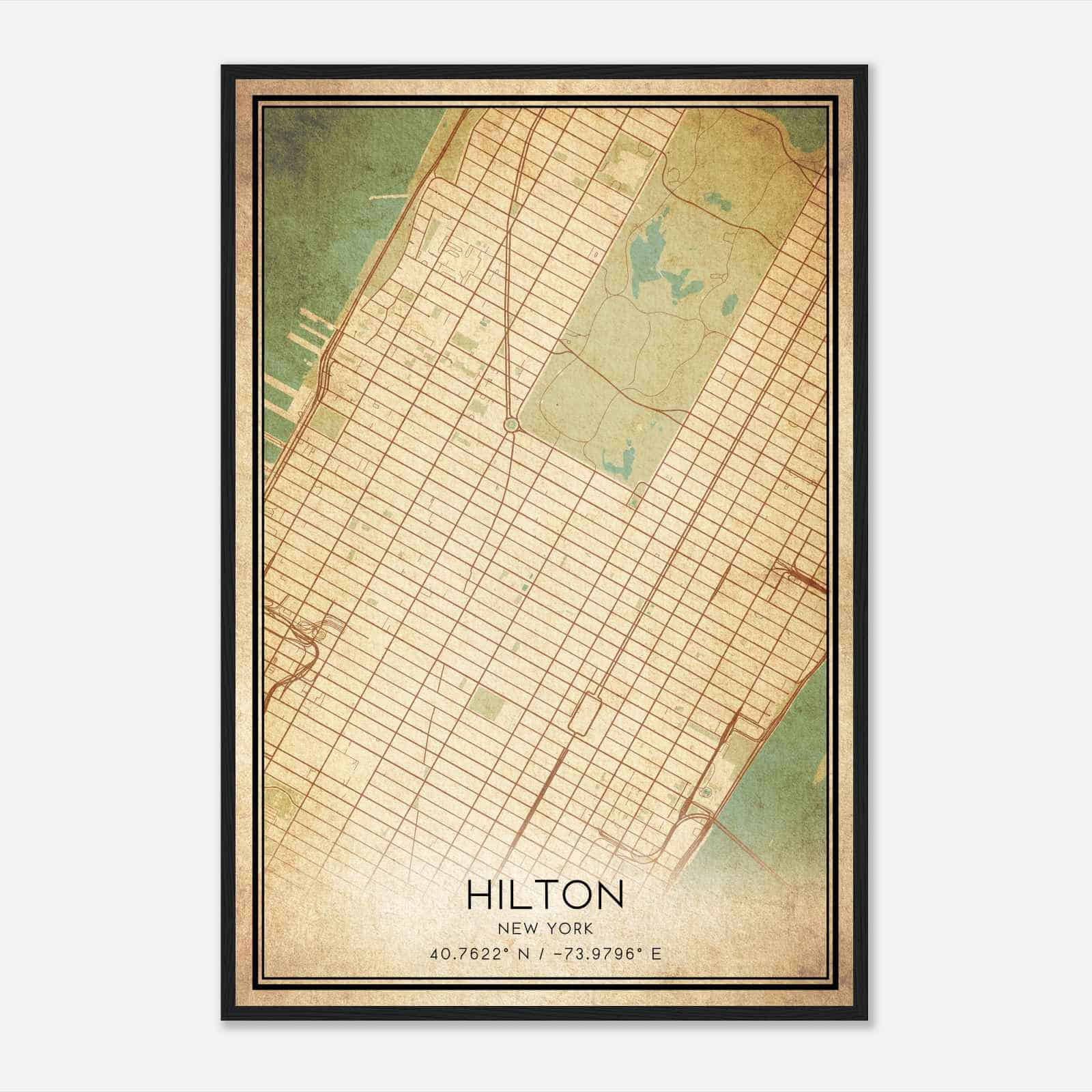 Vintage Hilton New York Map Poster, Modern Home Decor Wall Art Print