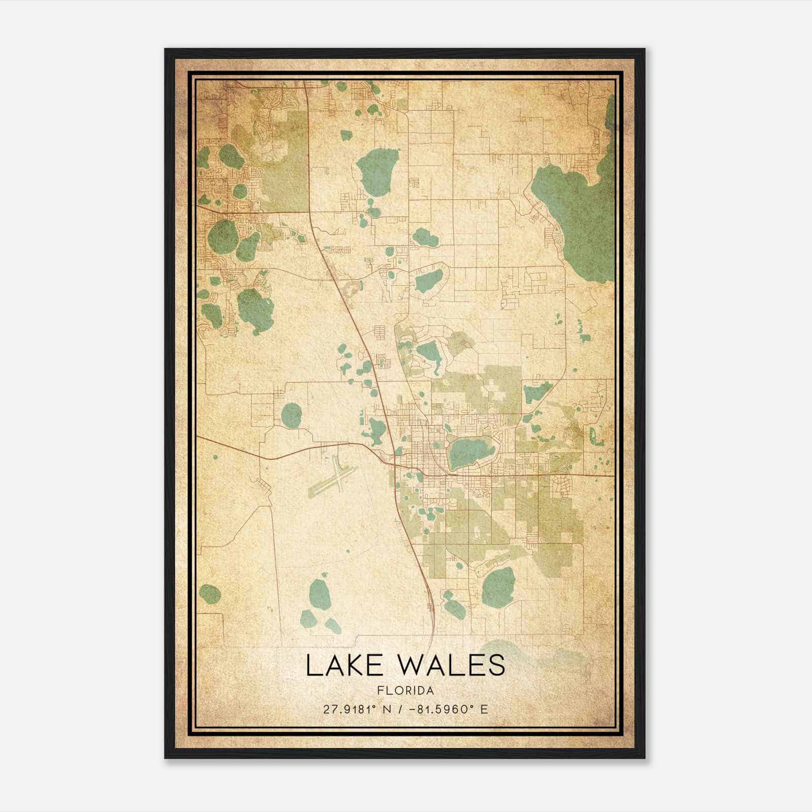 Vintage Lake Wales Florida Map Poster, Modern Home Decor Wall Art Print