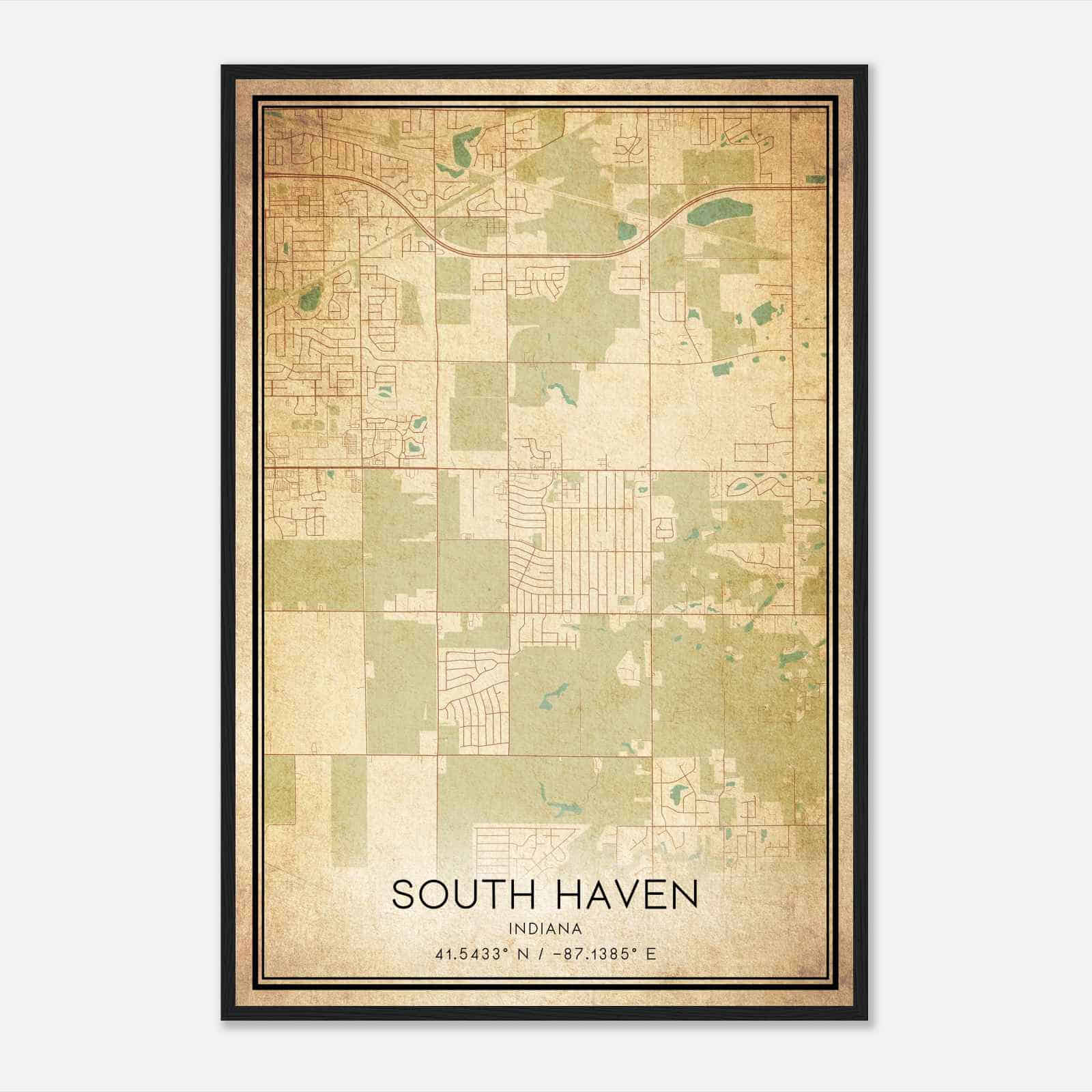Vintage South Haven Indiana Map Poster, Modern Home Decor Wall Art Print