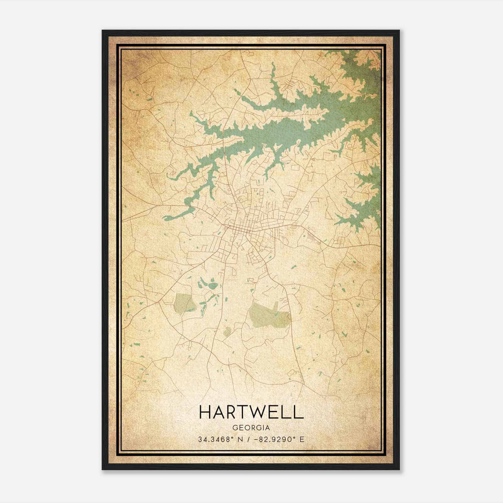 Vintage Hartwell Georgia Map Poster, Modern Home Decor Wall Art Print