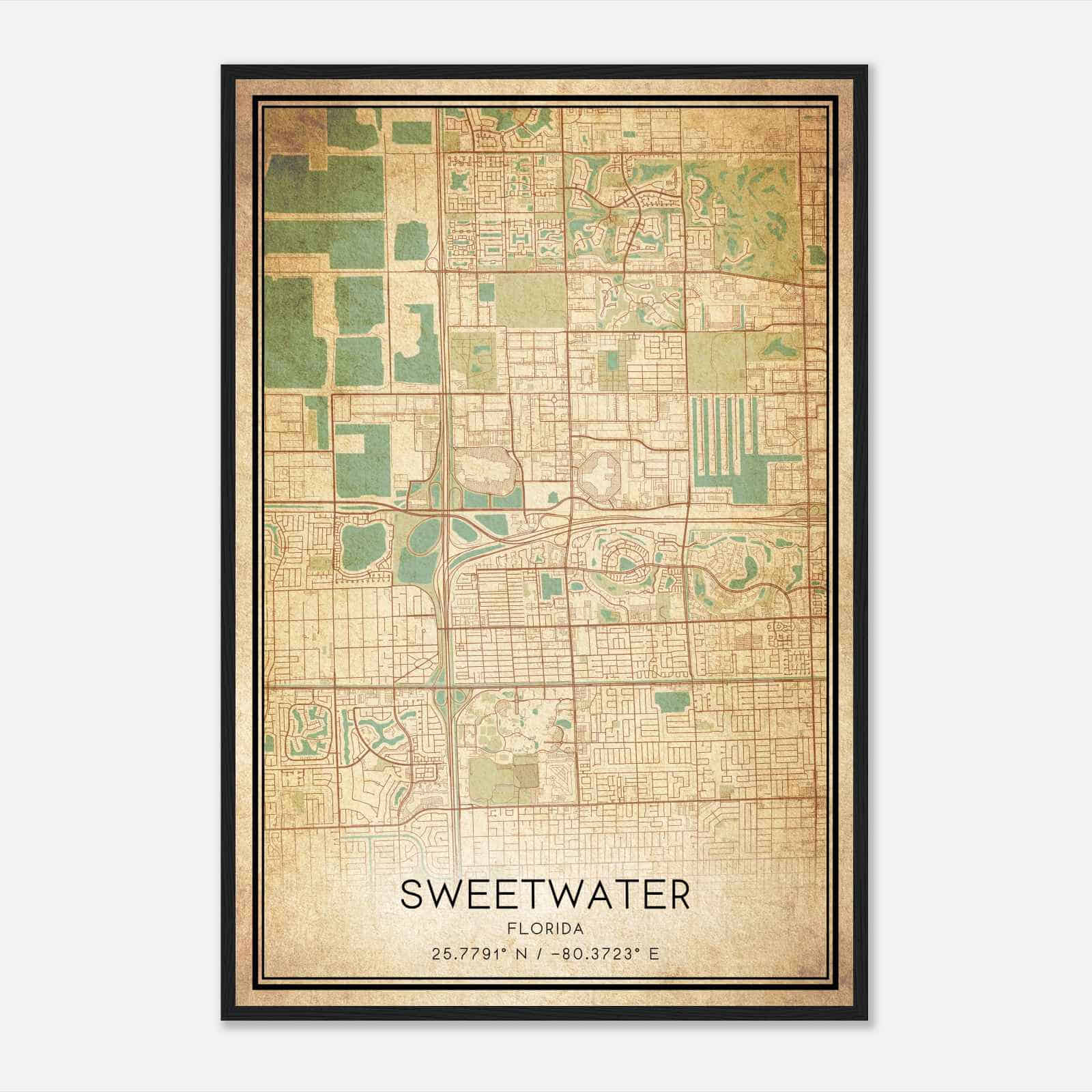 Vintage Sweetwater Florida Map Poster, Modern Home Decor Wall Art Print