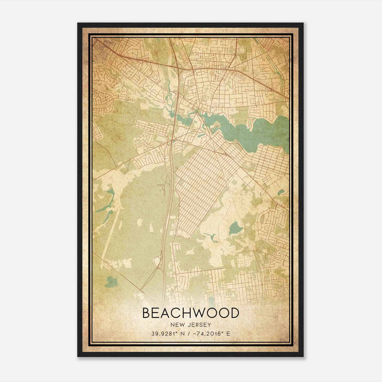 Vintage Beachwood New Jersey Map Poster, Modern Home Decor Wall Art Print Vintage Beachwood New Jersey Map Poster, Modern Home Decor Wall Art Print
