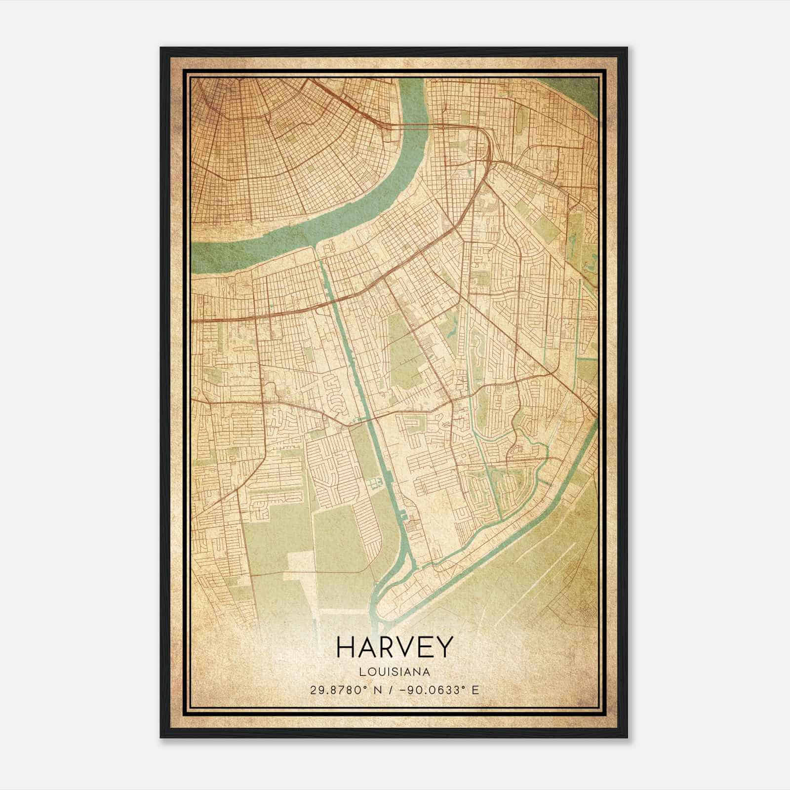 Vintage Harvey Louisiana Map Poster, Modern Home Decor Wall Art Print