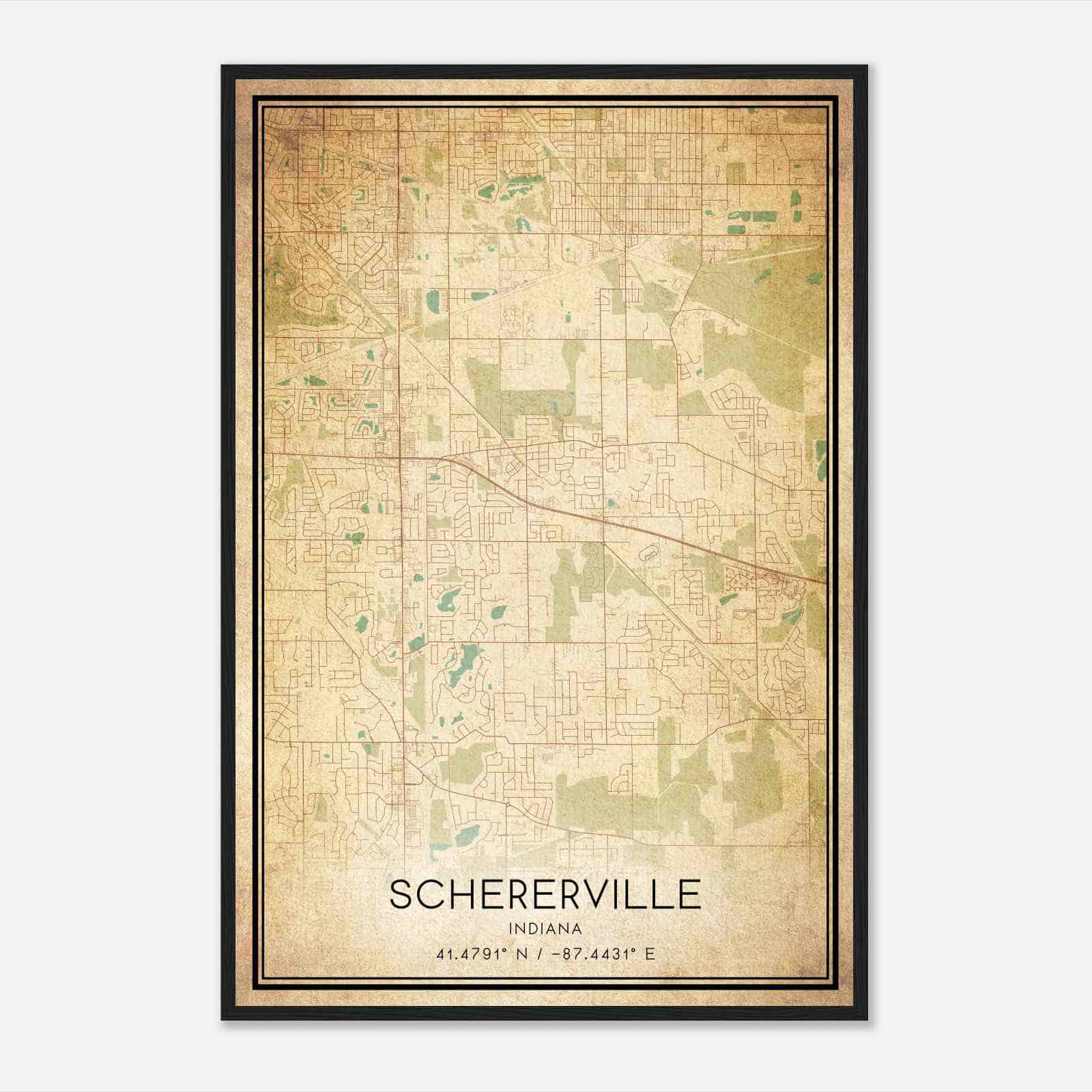 Vintage Schererville Indiana Map Poster, Modern Home Decor Wall Art Print