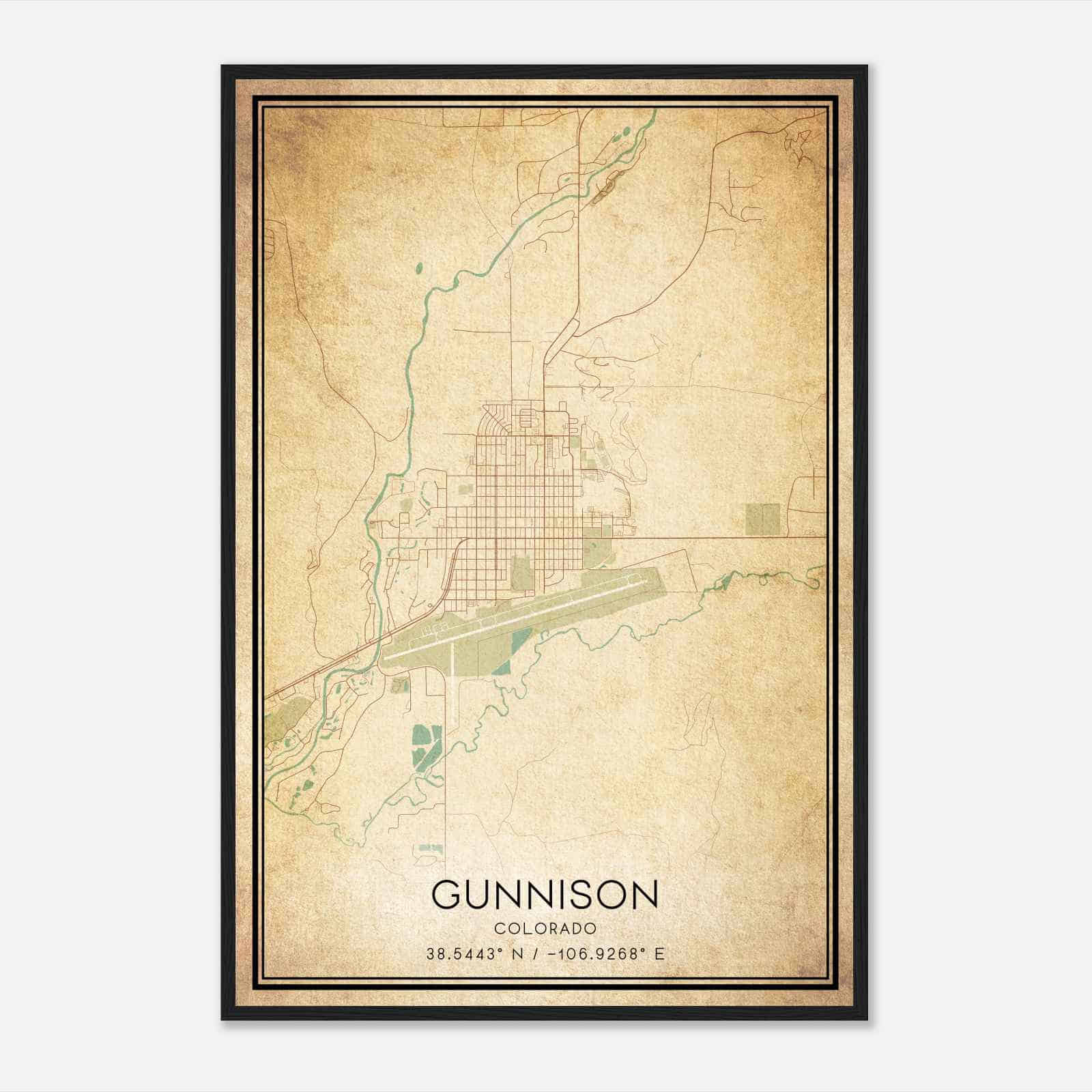 Vintage Gunnison Colorado Map Poster, Modern Home Decor Wall Art Print