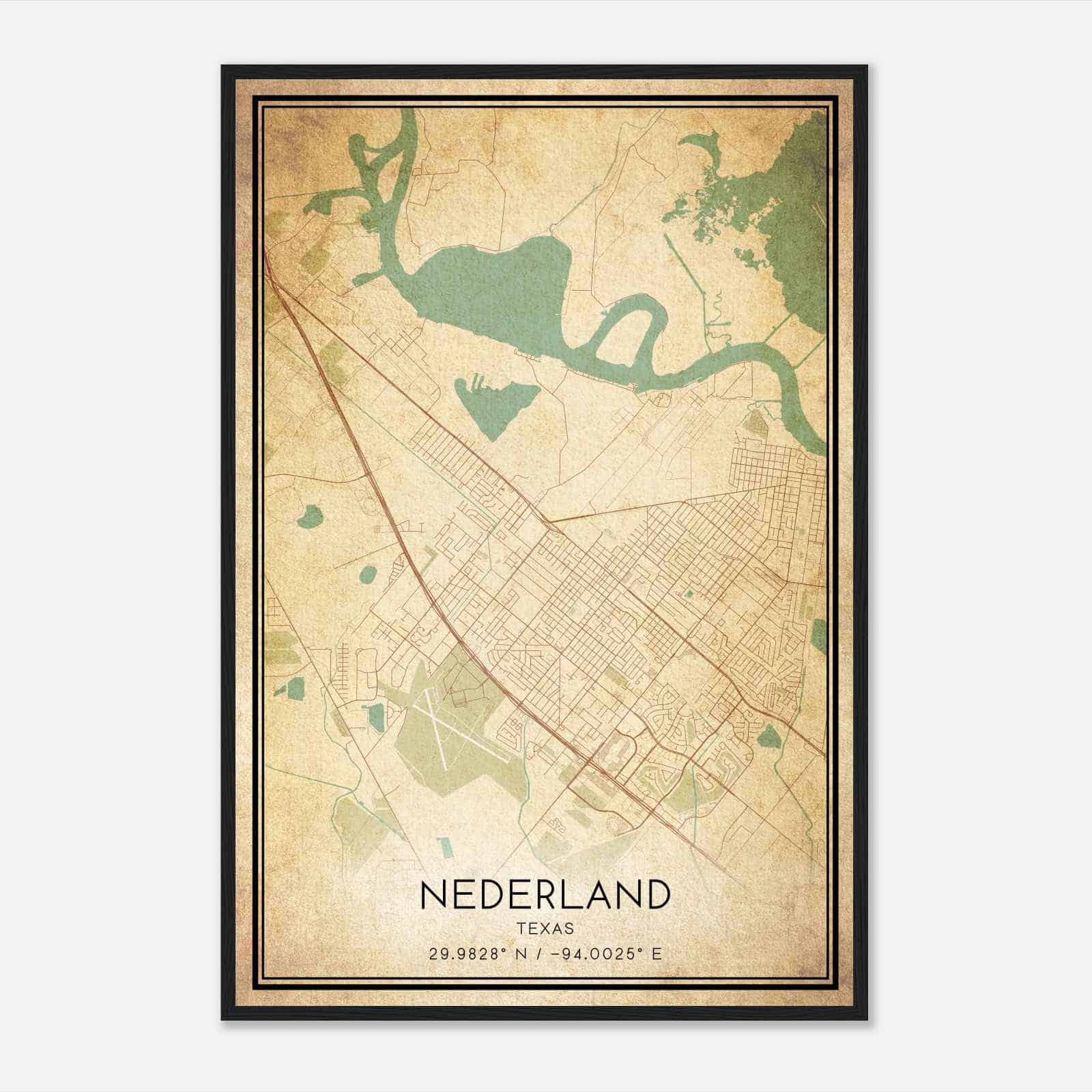 Vintage Nederland Texas Map Poster, Modern Home Decor Wall Art Print
