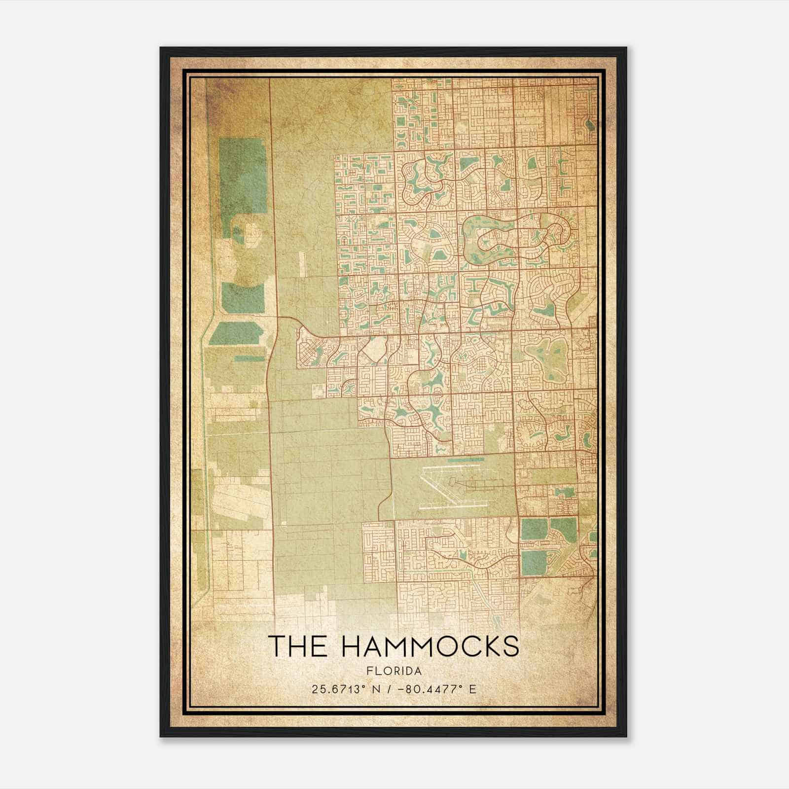 Vintage The Hammocks Florida Map Poster, Modern Home Decor Wall Art Print