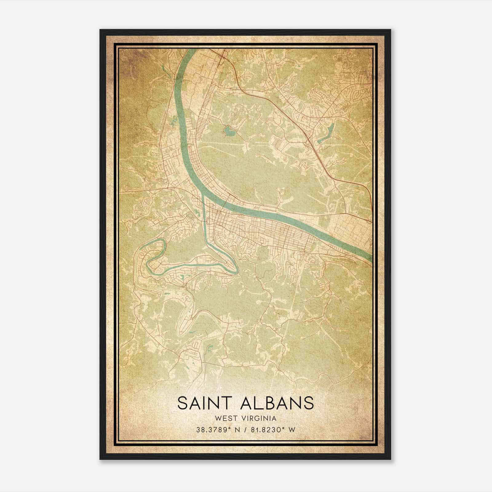 Vintage Saint Albans West Virginia Map Poster, Modern Home Decor Wall Art Print