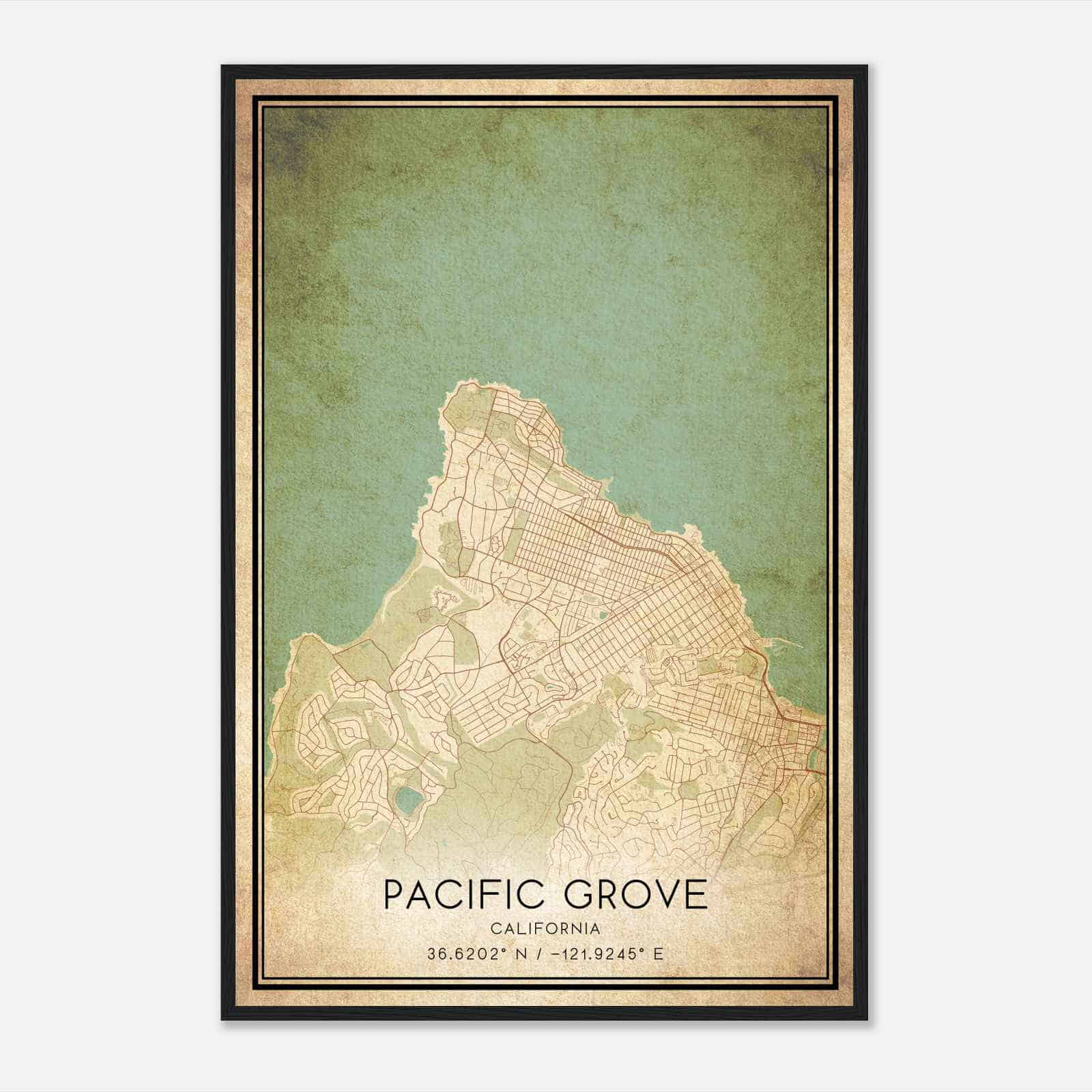Vintage Pacific Grove California Map Poster, Modern Home Decor Wall Art Print