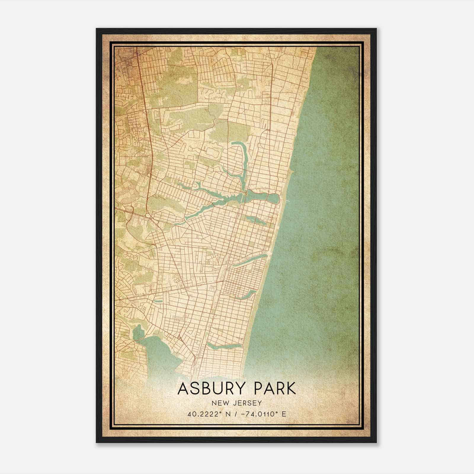 Vintage Asbury Park New Jersey Map Poster, Modern Home Decor Wall Art Print Vintage Asbury Park New Jersey Map Poster, Modern Home Decor Wall Art Print