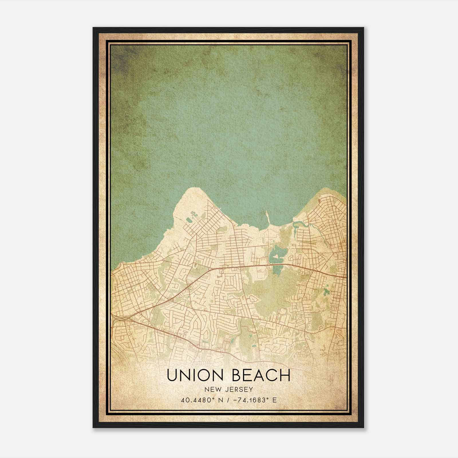 Vintage Union Beach New Jersey Map Poster, Modern Home Decor Wall Art Print
