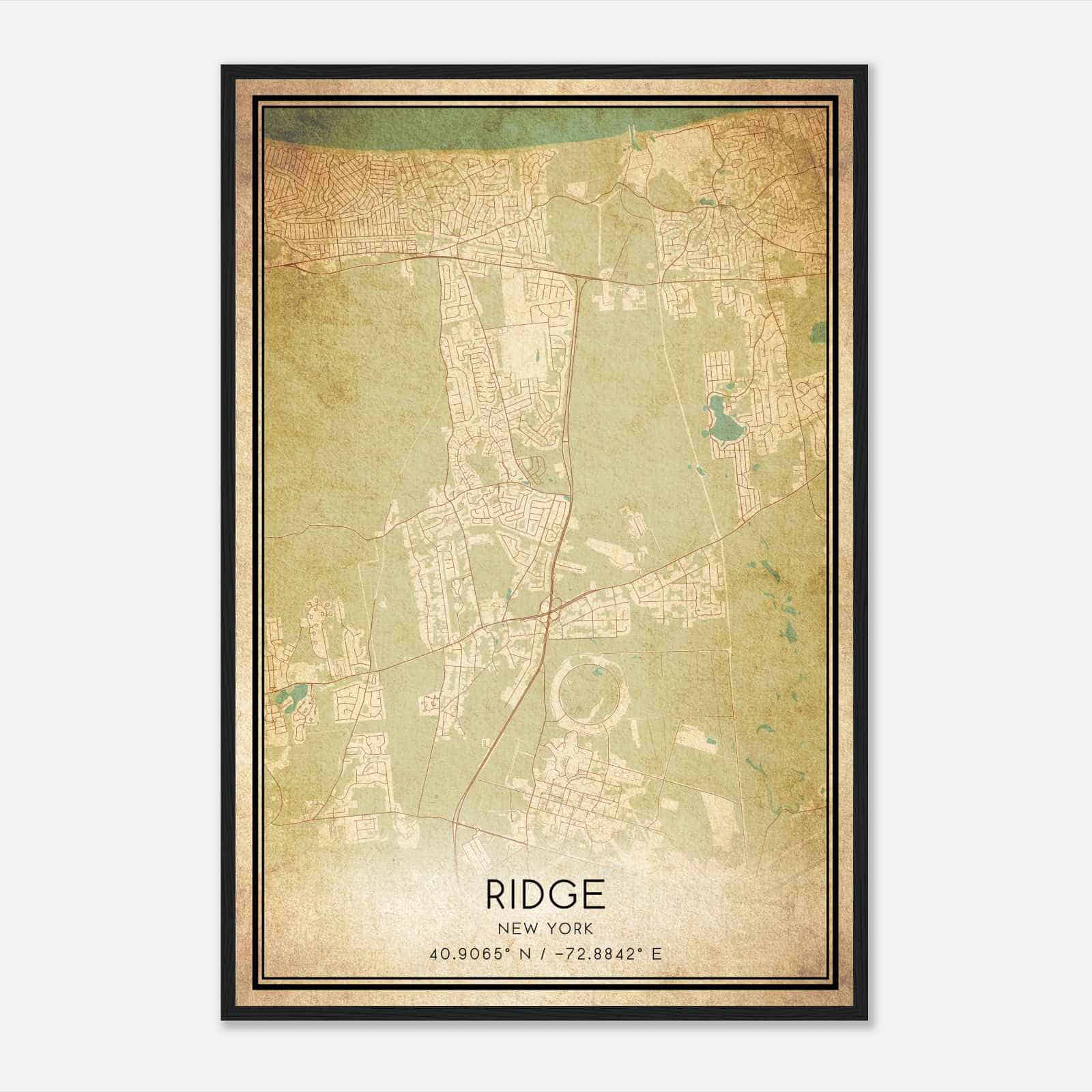 Vintage Ridge New York Map Poster, Modern Home Decor Wall Art Print