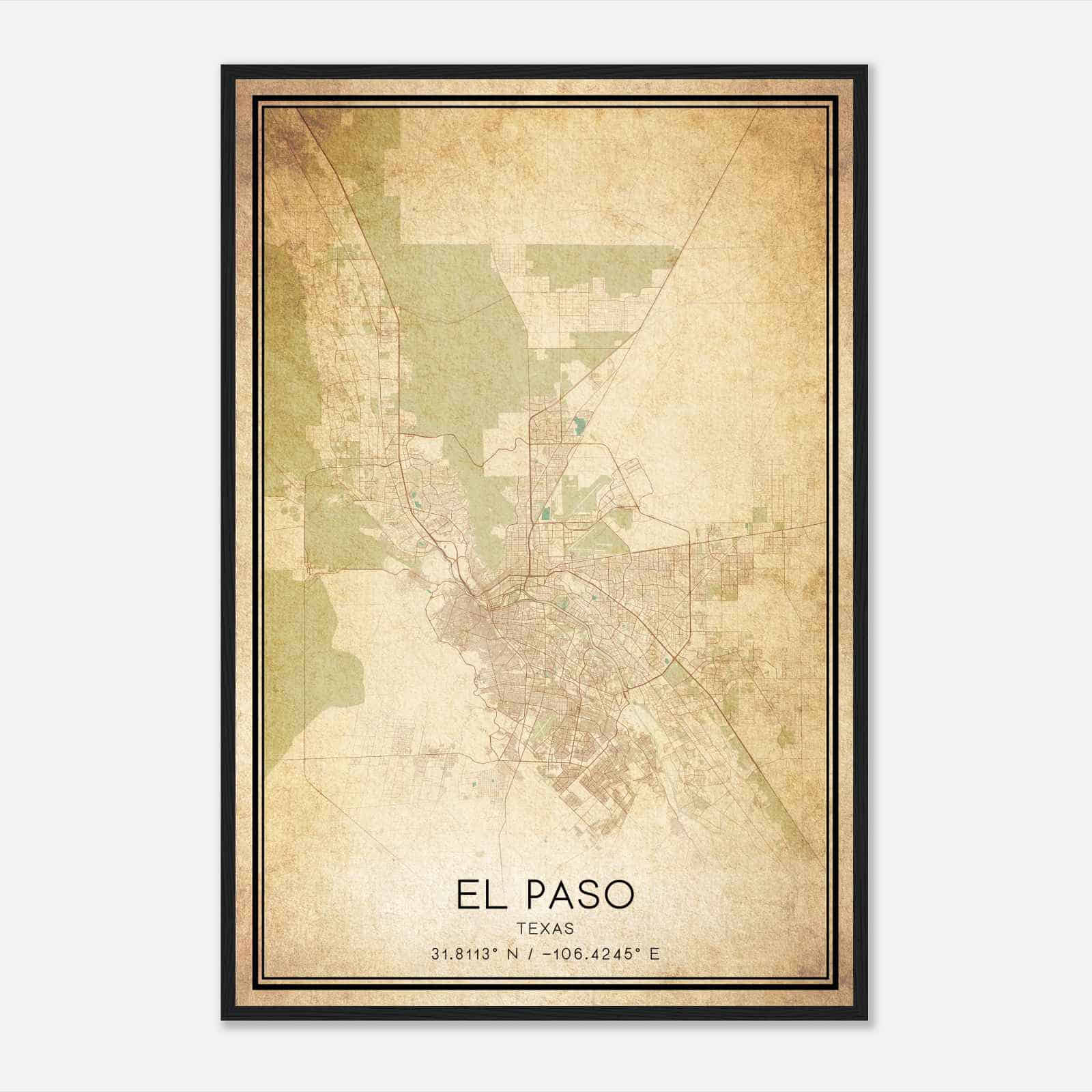 Vintage El Paso Texas Map Poster, Modern Home Decor Wall Art Print