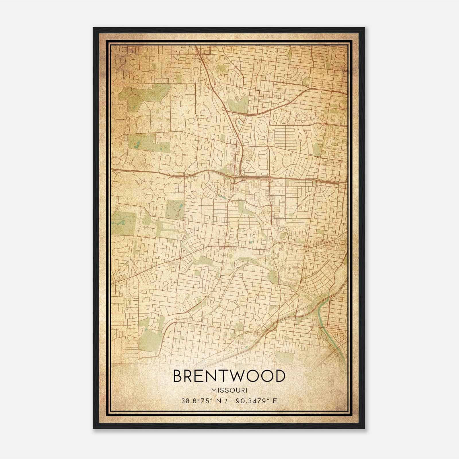 Vintage Brentwood Missouri Map Poster, Modern Home Decor Wall Art Print