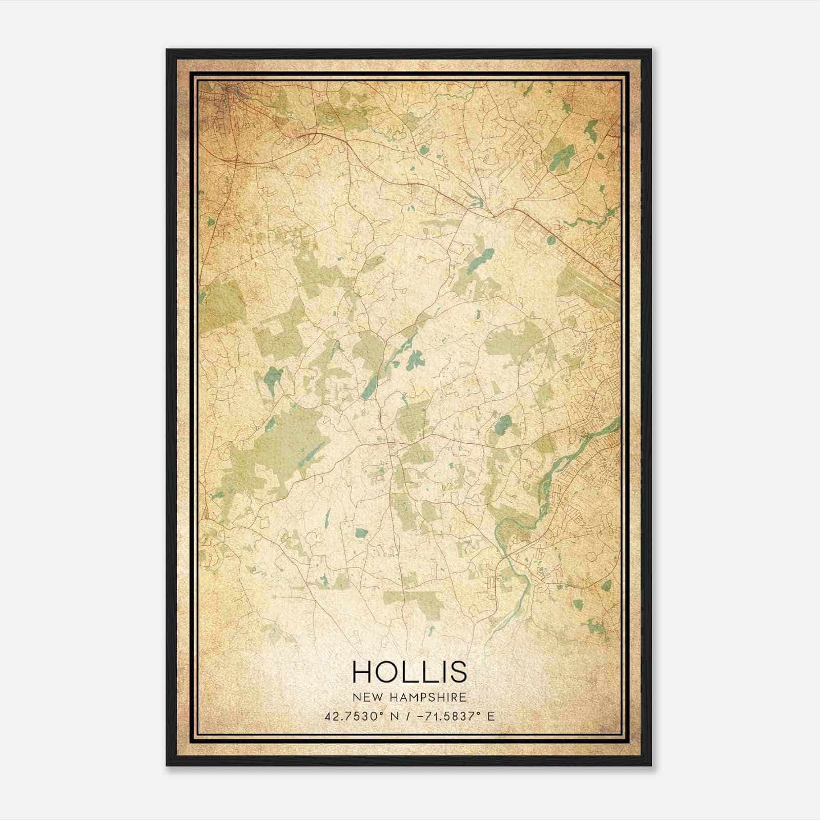 Vintage Hollis New Hampshire Map Poster, Modern Home Decor Wall Art Print