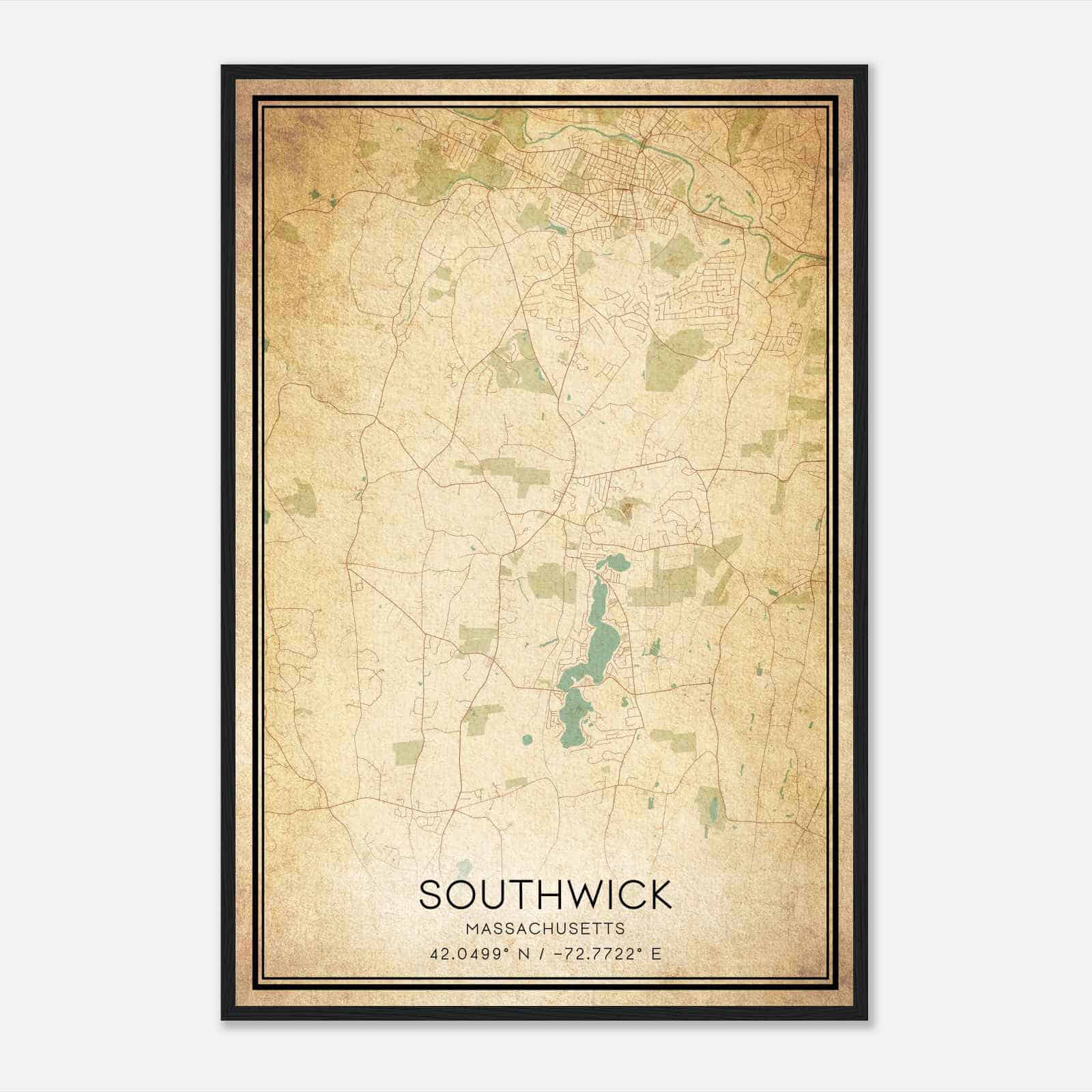 Vintage Southwick Massachusetts Map Poster, Modern Home Decor Wall Art Print