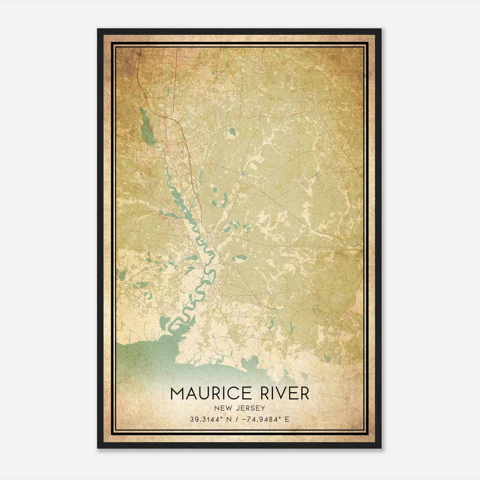 Vintage Maurice River New Jersey Map Poster, Modern Home Decor Wall Art Print