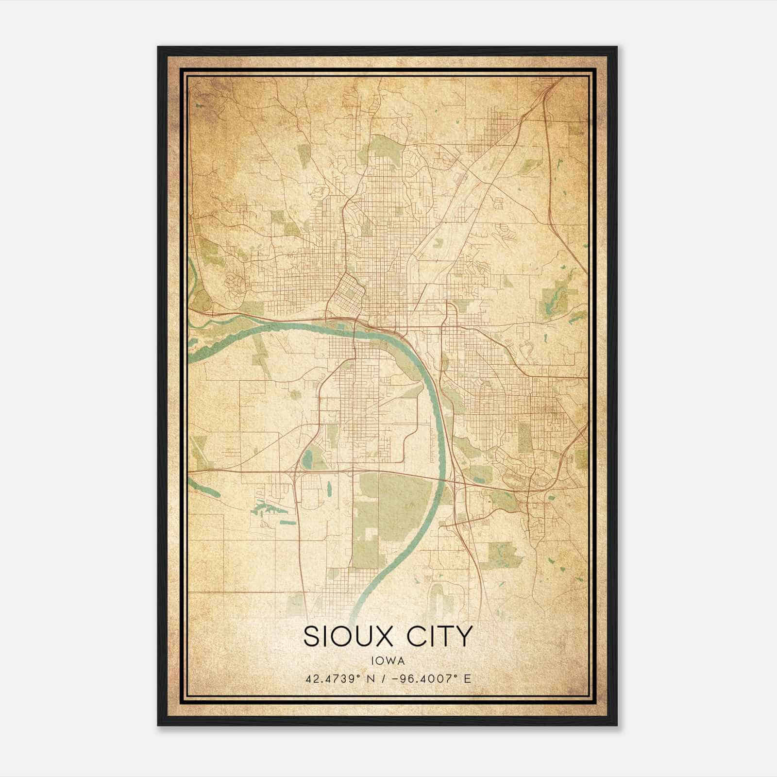 Vintage Sioux City Iowa Map Poster, Modern Home Decor Wall Art Print