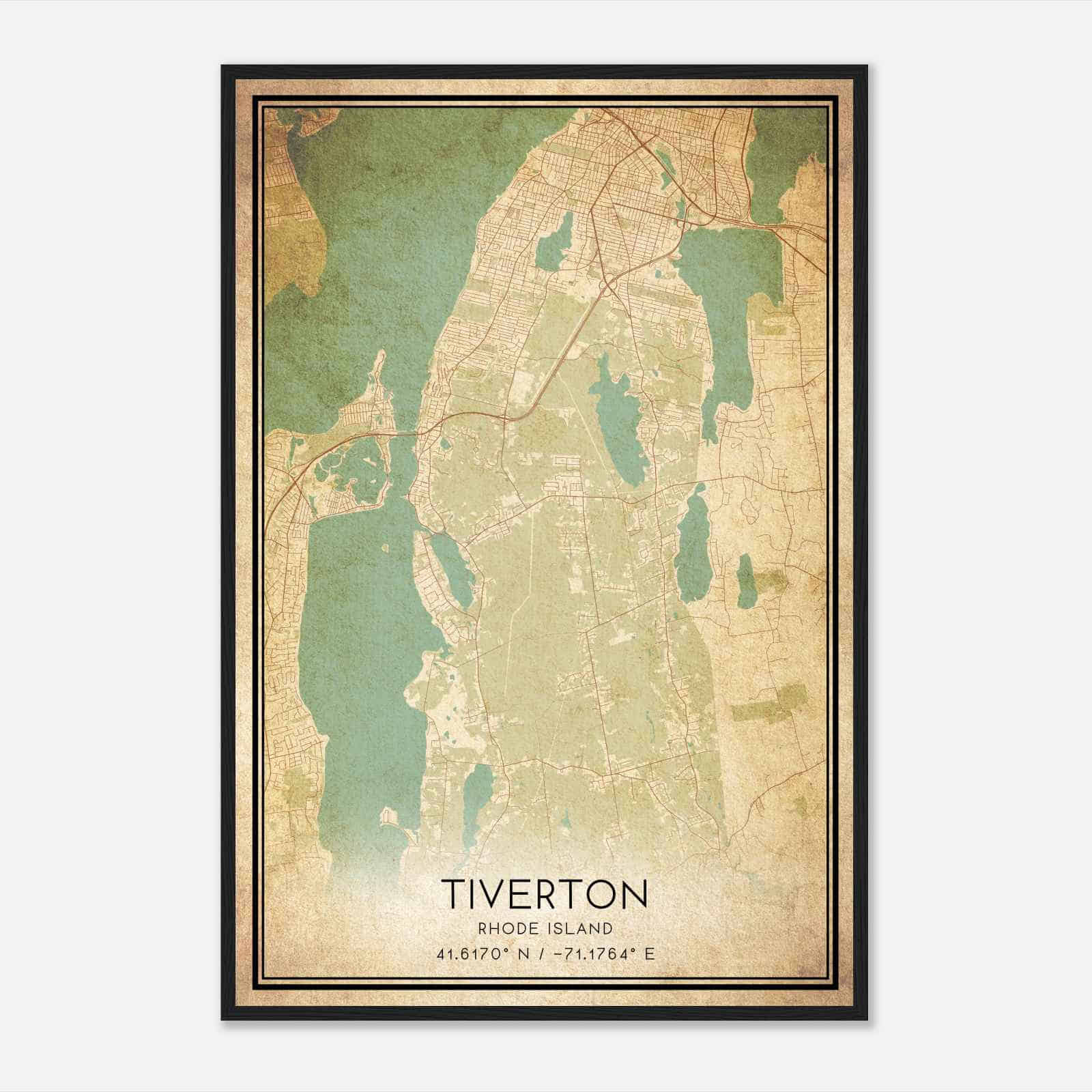 Vintage Tiverton Rhode Island Map Poster, Modern Home Decor Wall Art Print