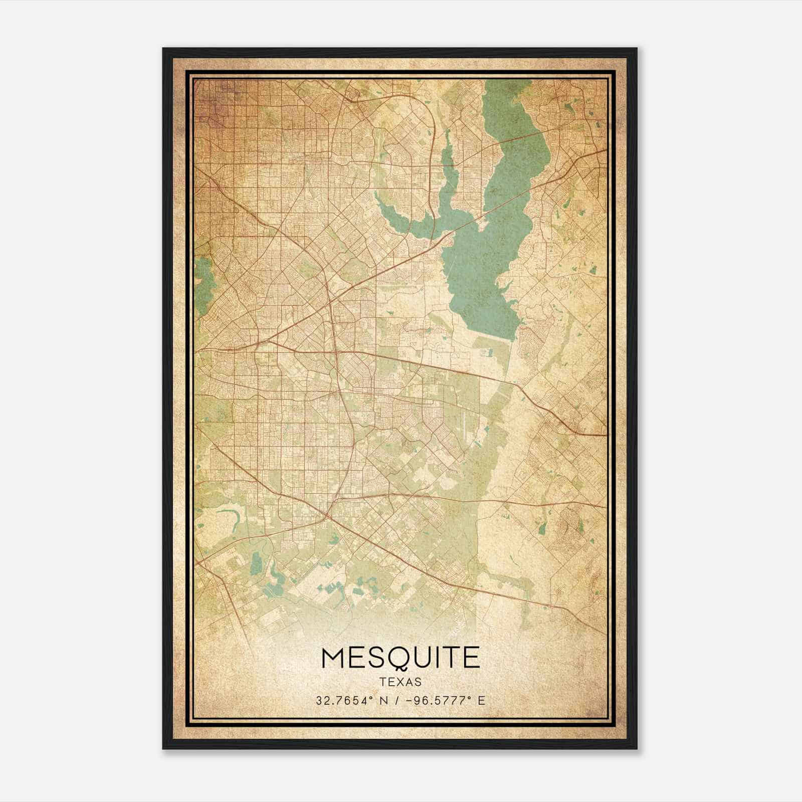 Vintage Mesquite Texas Map Poster, Modern Home Decor Wall Art Print