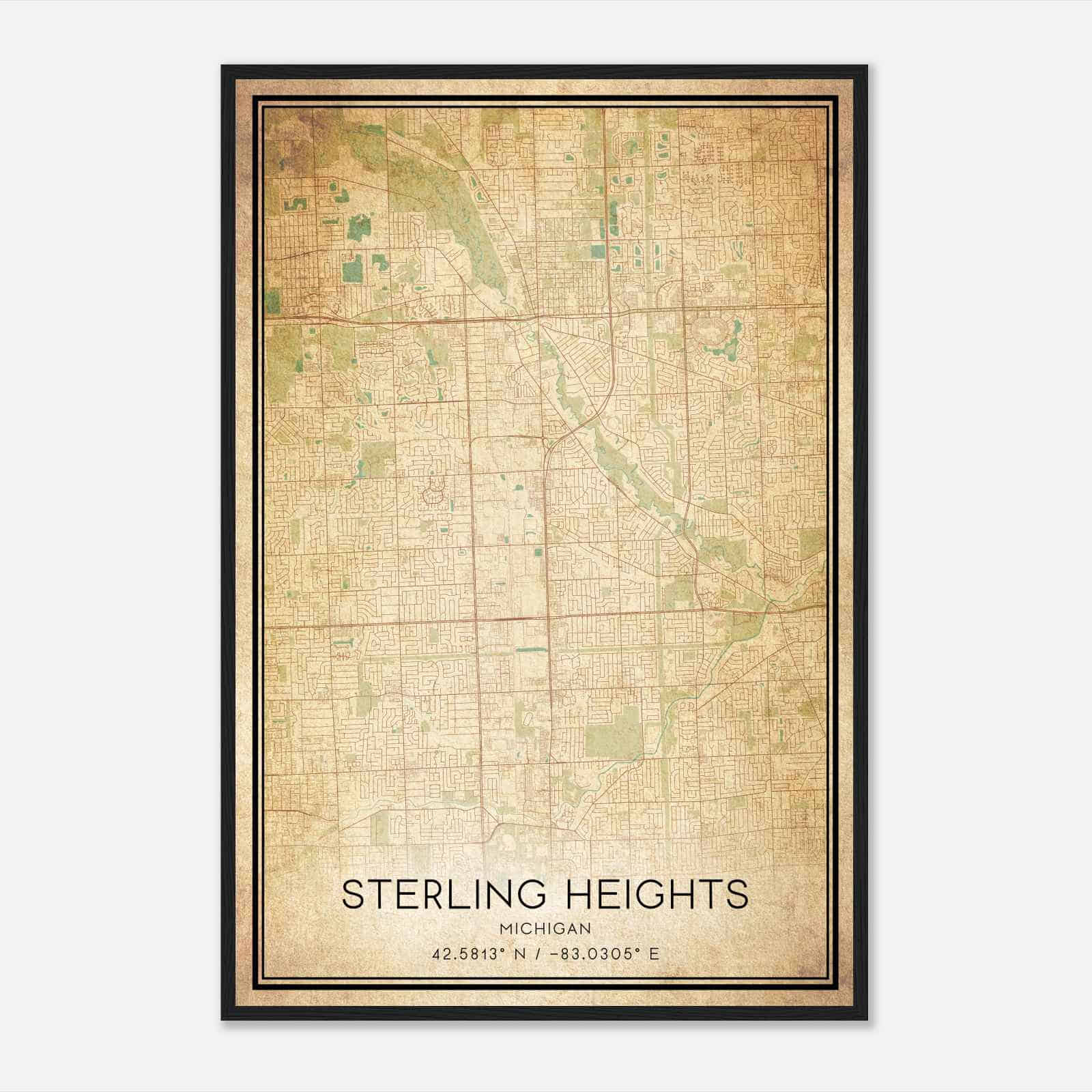 Vintage Sterling Heights Michigan Map Poster, Modern Home Decor Wall Art Print