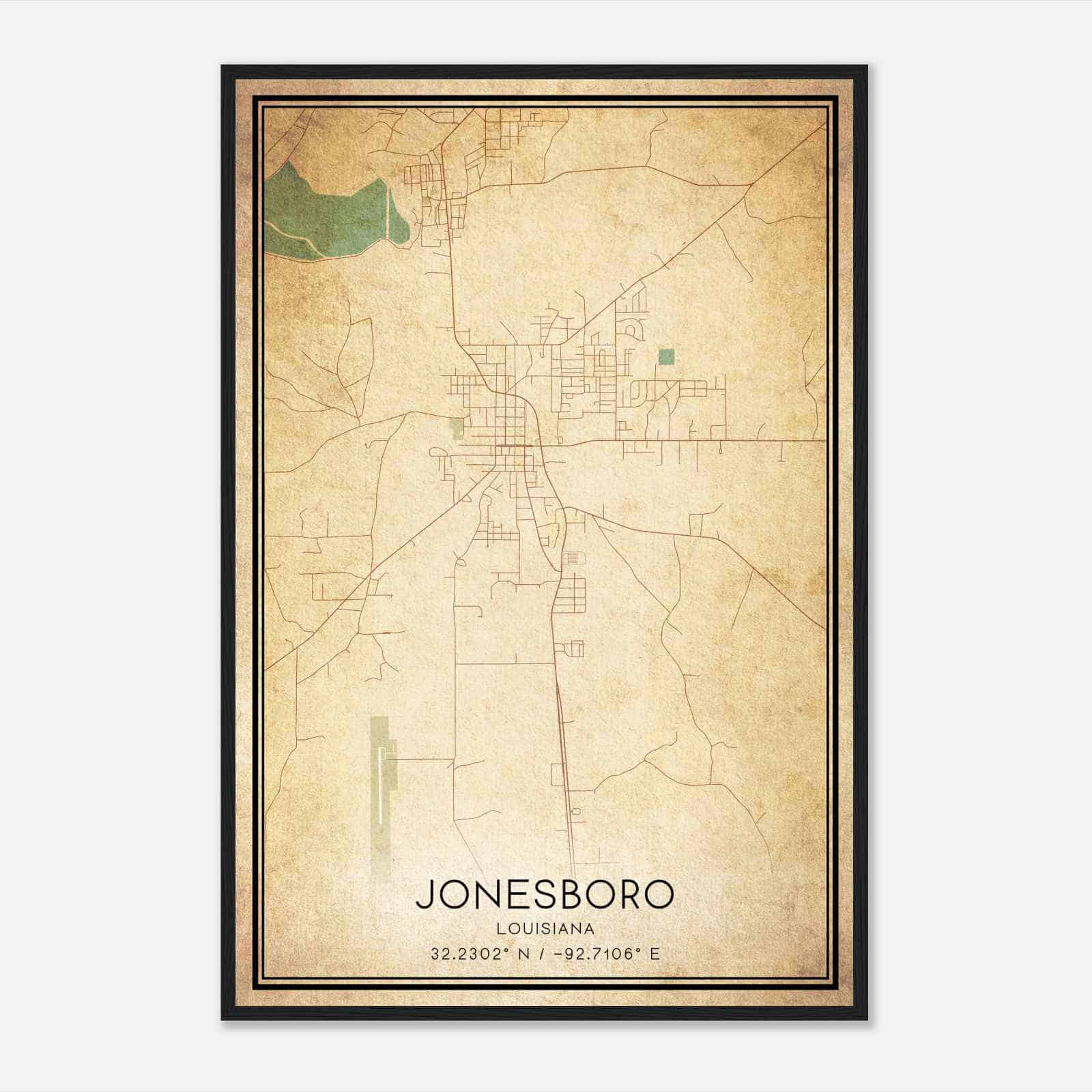 Vintage Jonesboro Louisiana Map Poster, Modern Home Decor Wall Art Print