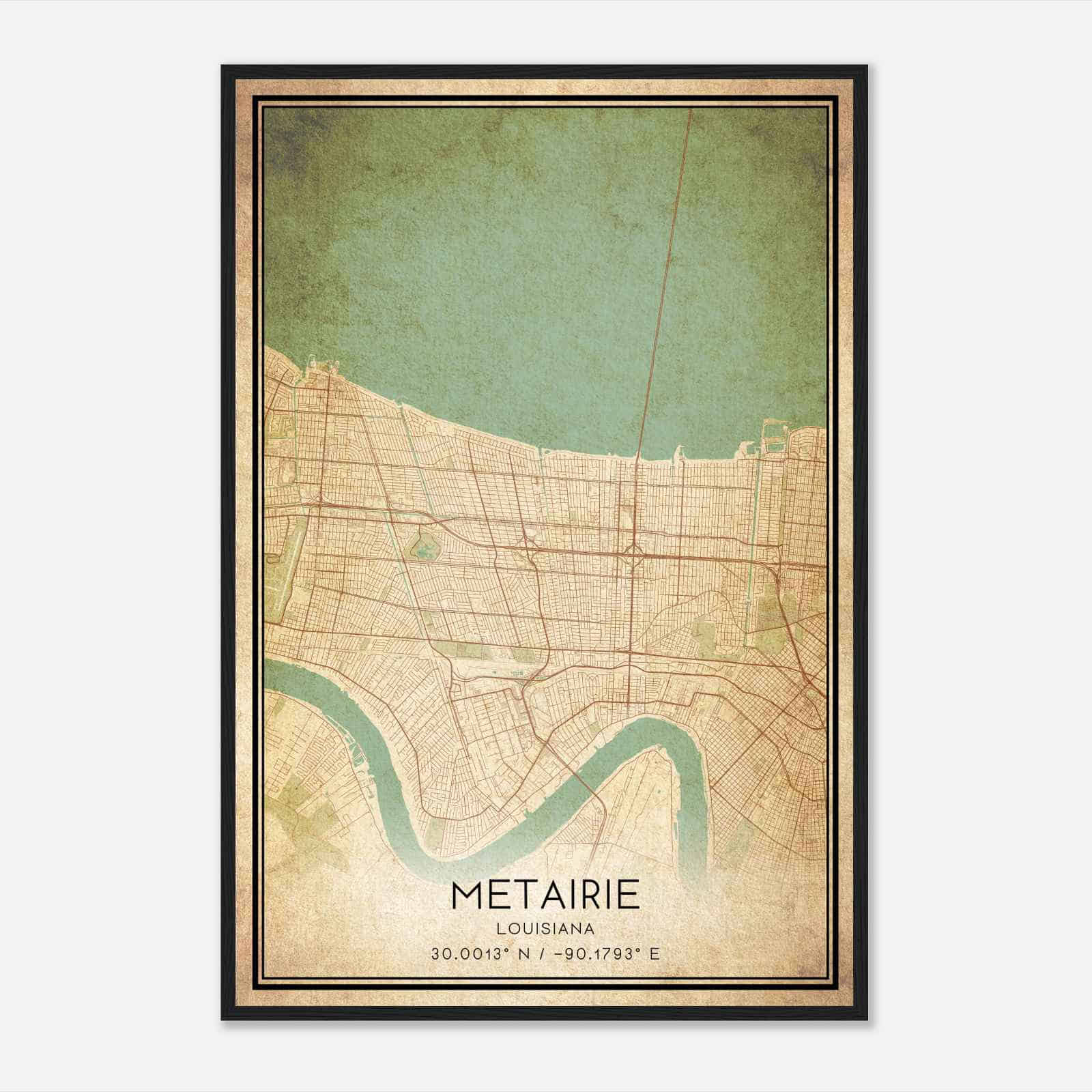 Vintage Metairie Louisiana Map Poster, Modern Home Decor Wall Art Print