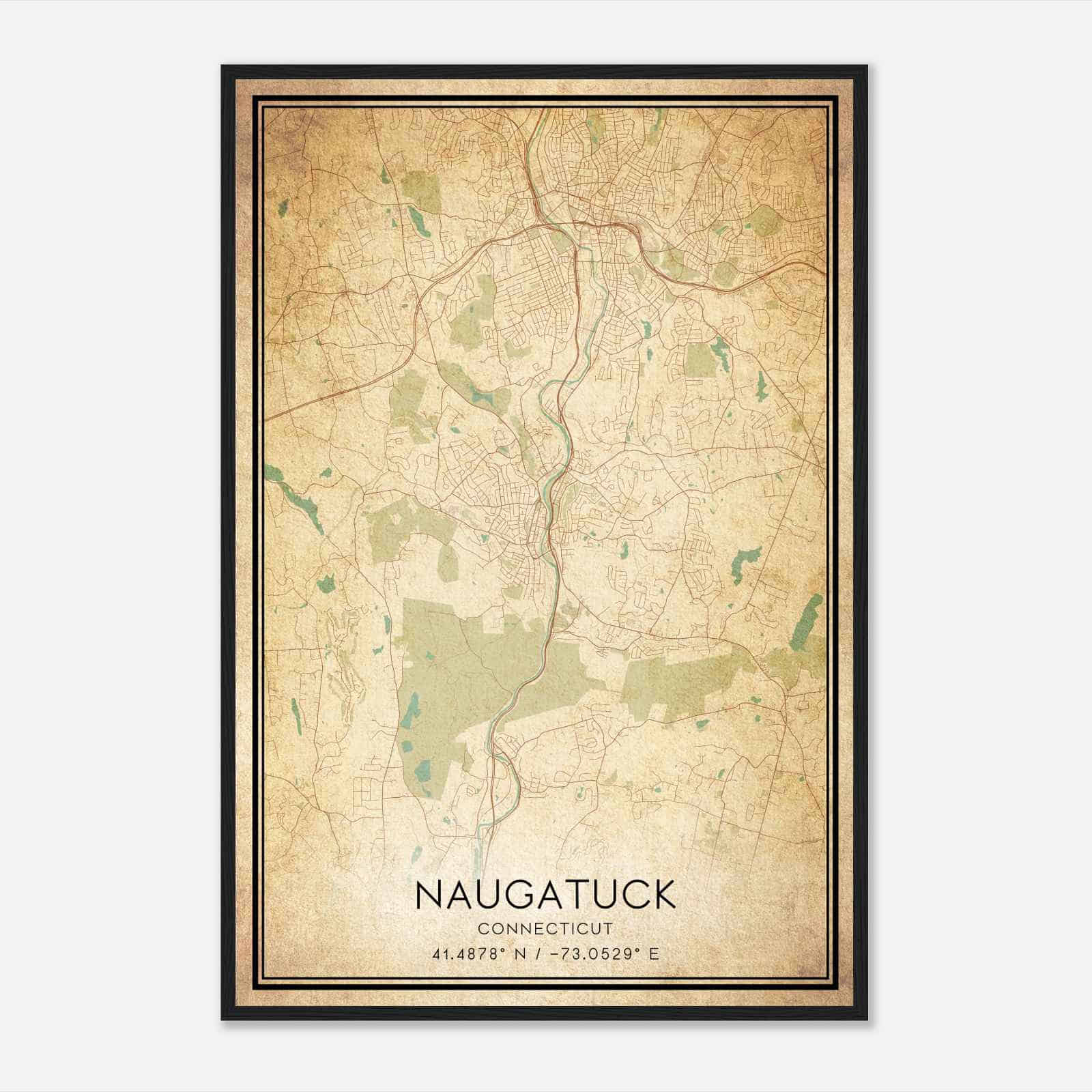 Vintage Naugatuck Connecticut Map Poster, Modern Home Decor Wall Art Print