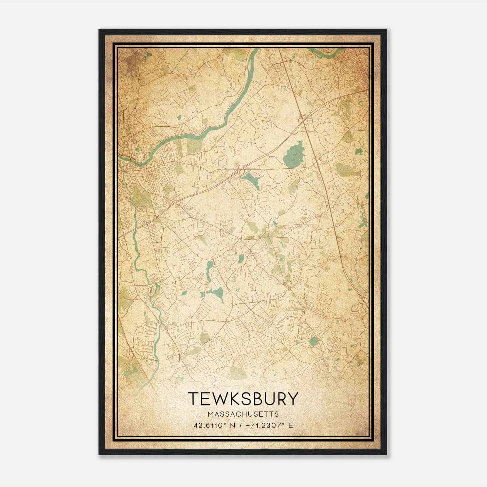 Vintage Tewksbury Massachusetts Map Poster, Modern Home Decor Wall Art Print