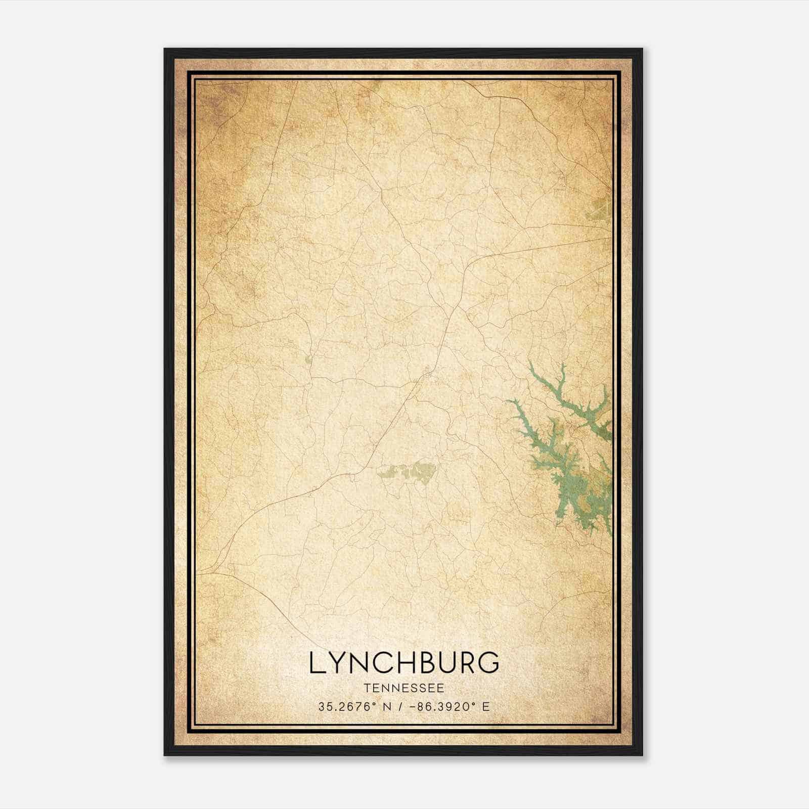 Vintage Lynchburg Tennessee Map Poster, Modern Home Decor Wall Art Print