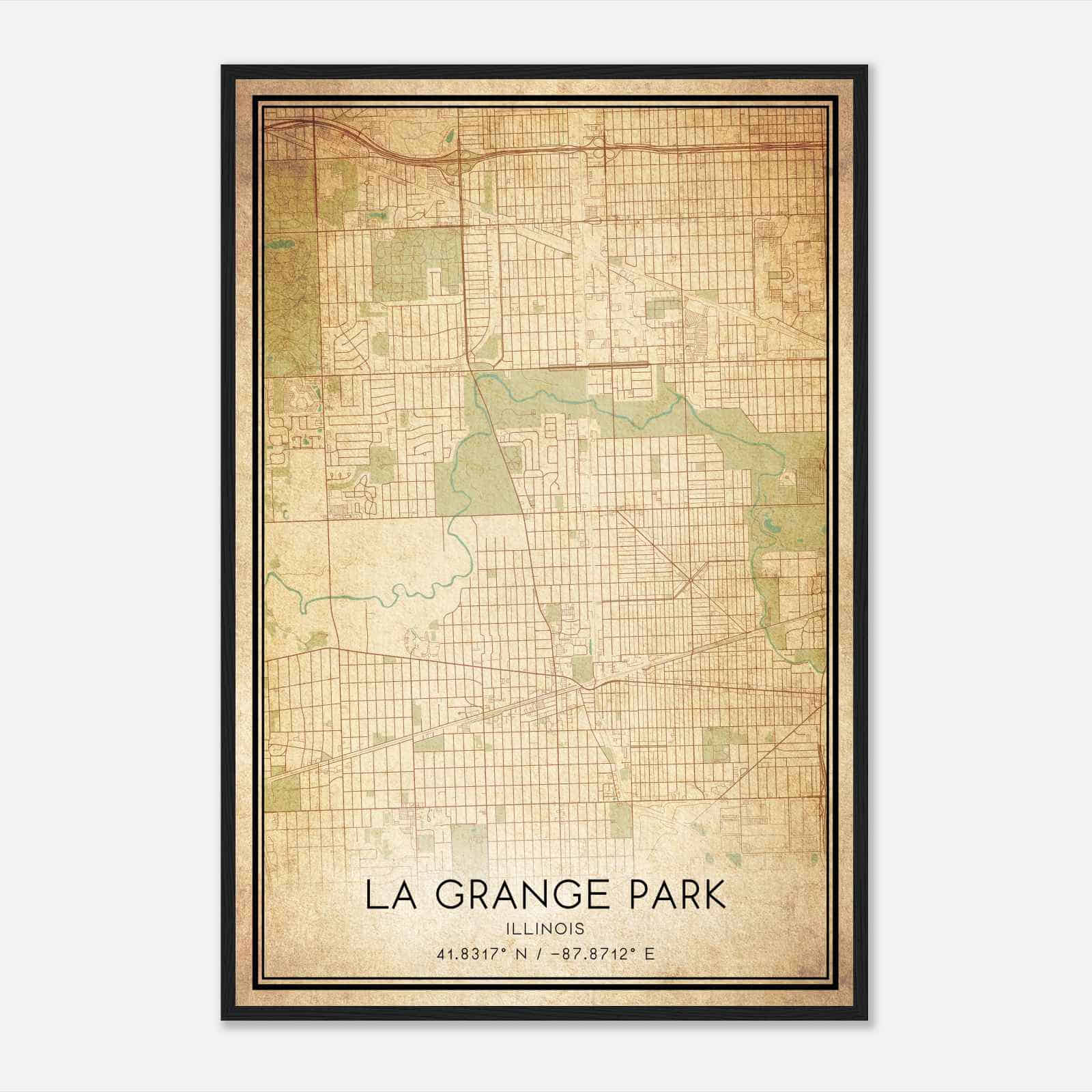 Vintage La Grange Park Illinois Map Poster, Modern Home Decor Wall Art Print