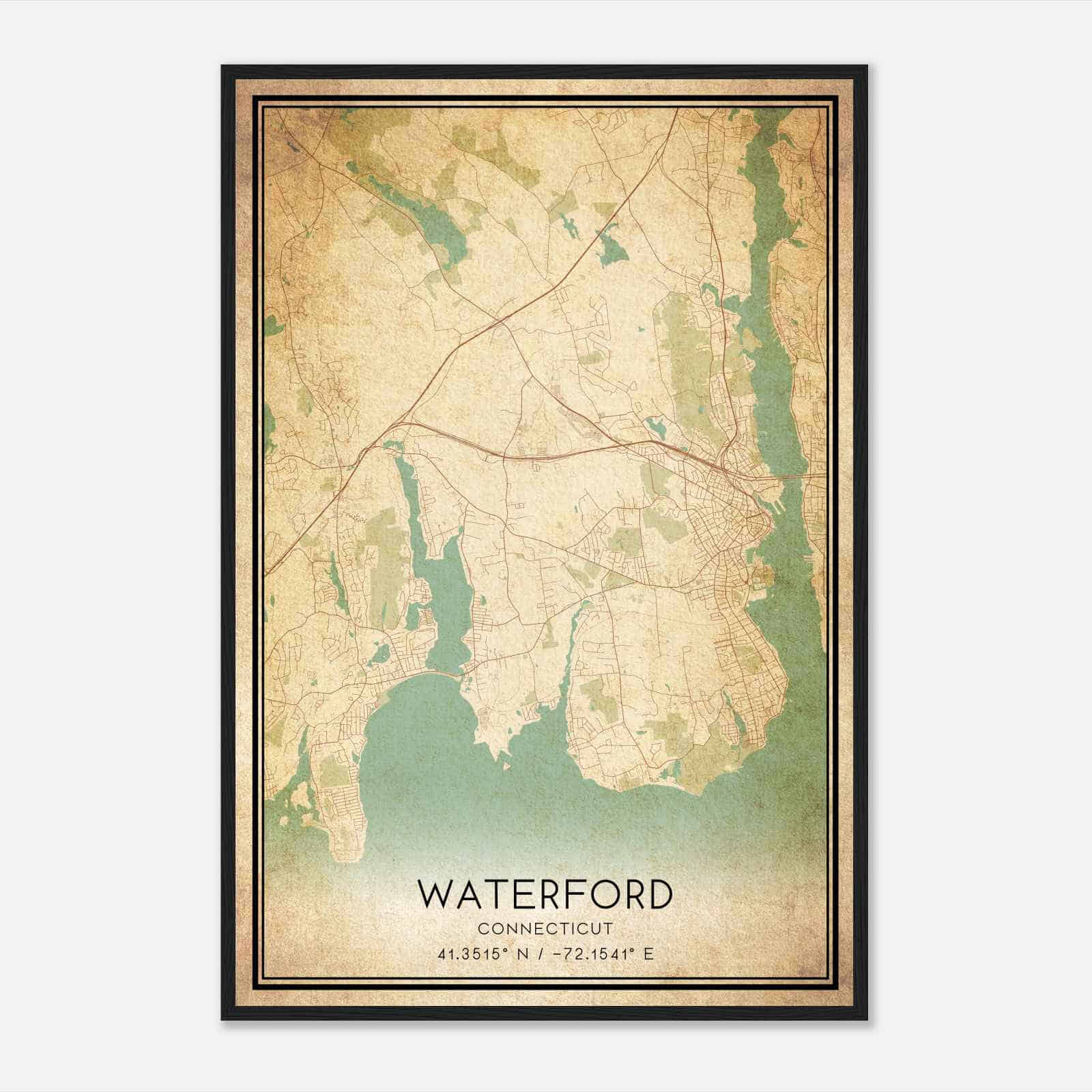Vintage Waterford Connecticut Map Poster, Modern Home Decor Wall Art Print