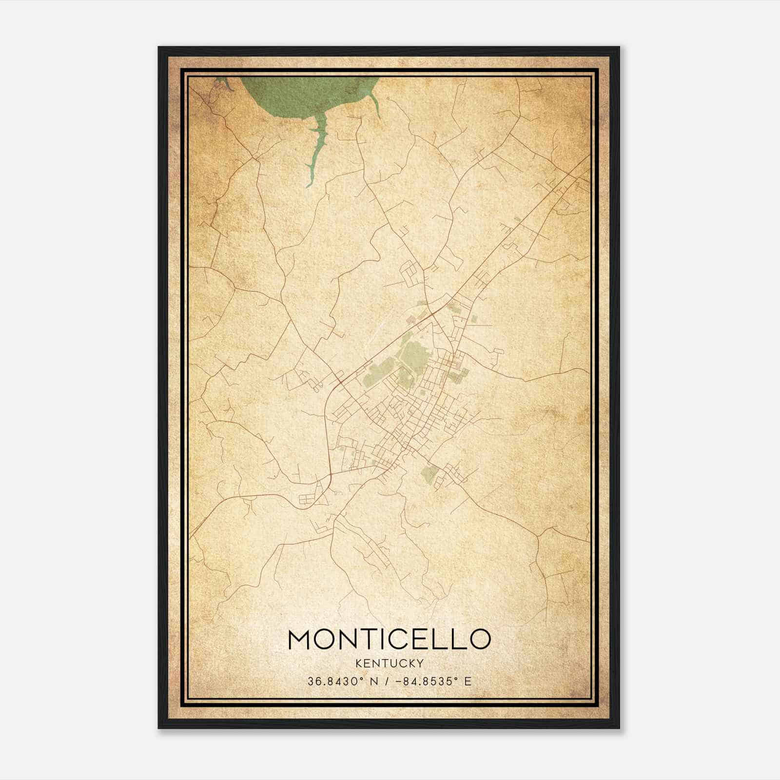 Vintage Monticello Kentucky Map Poster, Modern Home Decor Wall Art Print