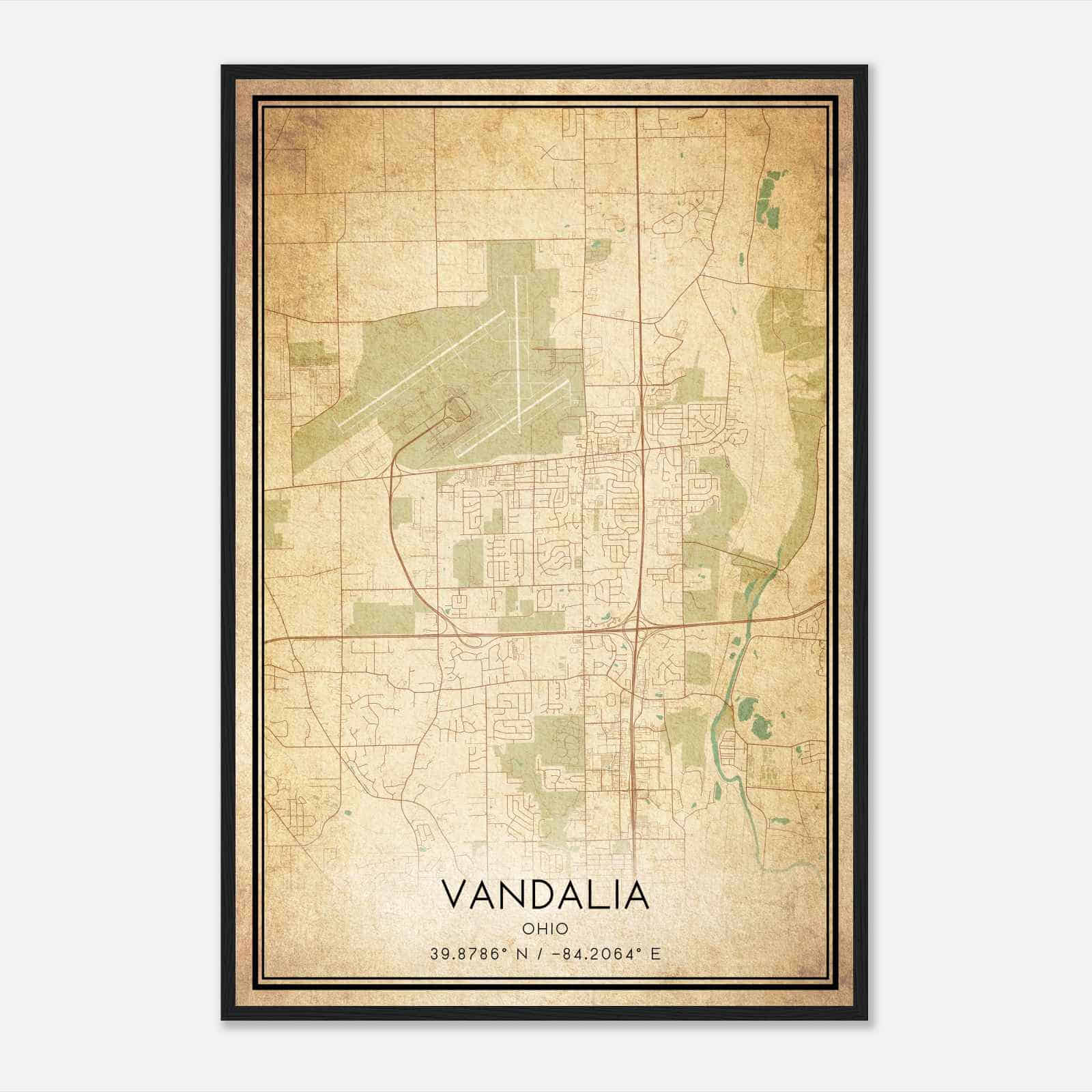 Vintage Vandalia Ohio Map Poster, Modern Home Decor Wall Art Print