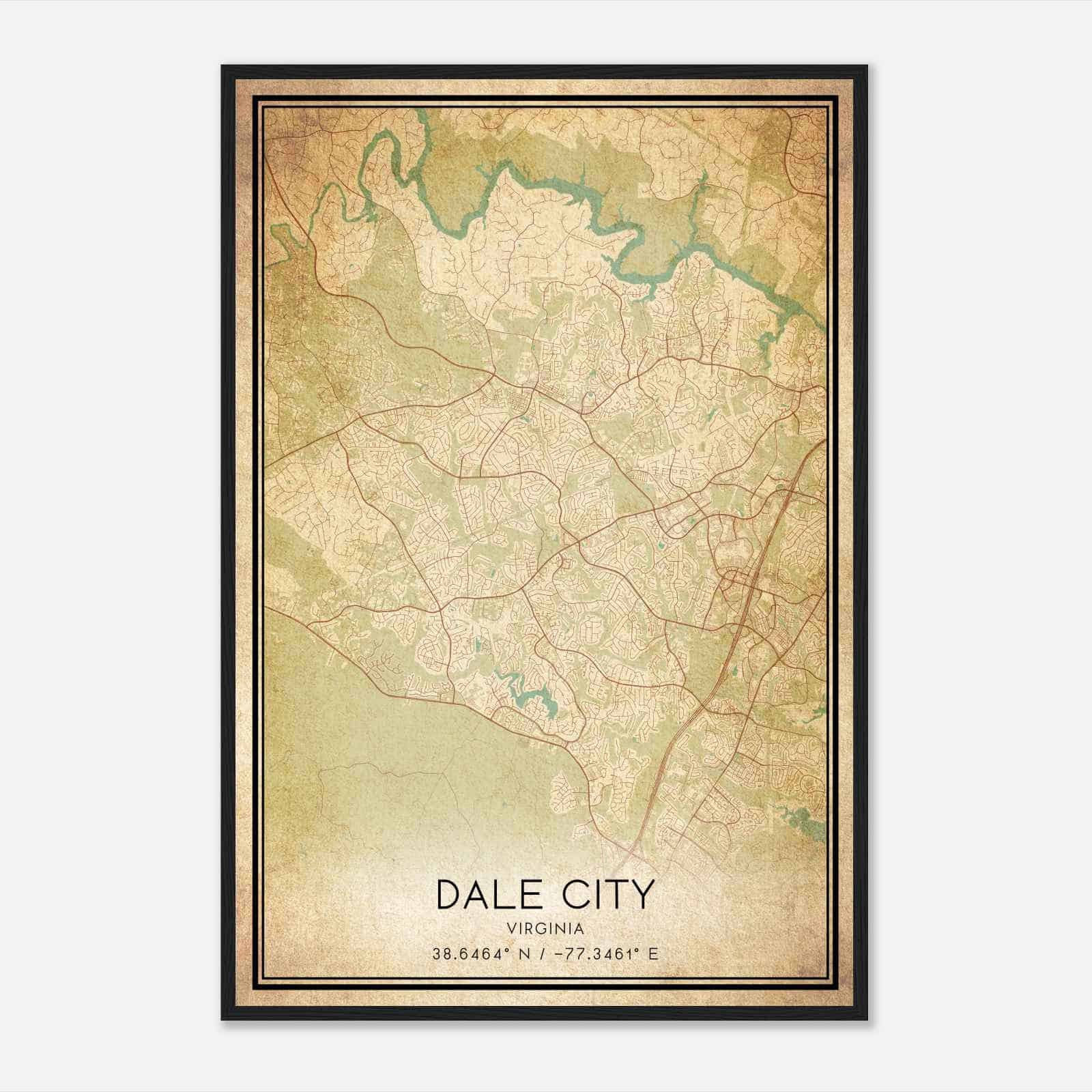 Vintage Dale City Virginia Map Poster, Modern Home Decor Wall Art Print