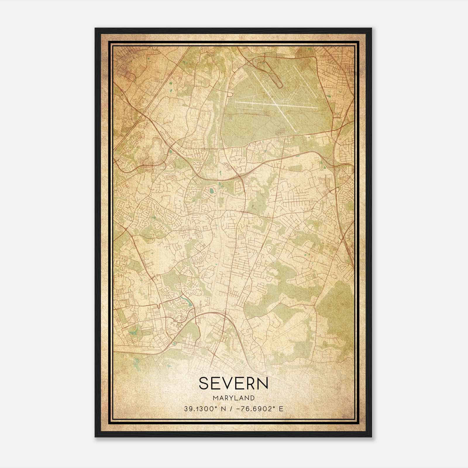 Vintage Severn Maryland Map Poster, Modern Home Decor Wall Art Print