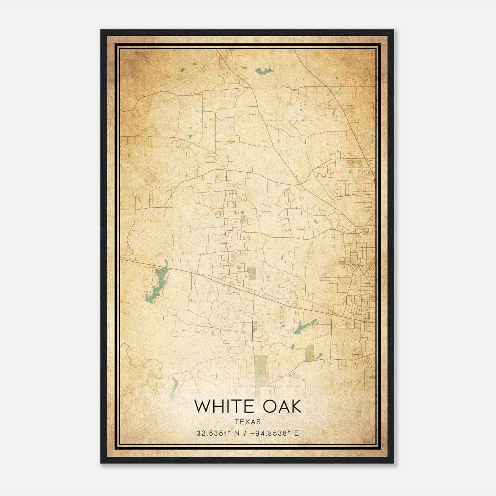 Vintage White Oak Texas Map Poster, Modern Home Decor Wall Art Print