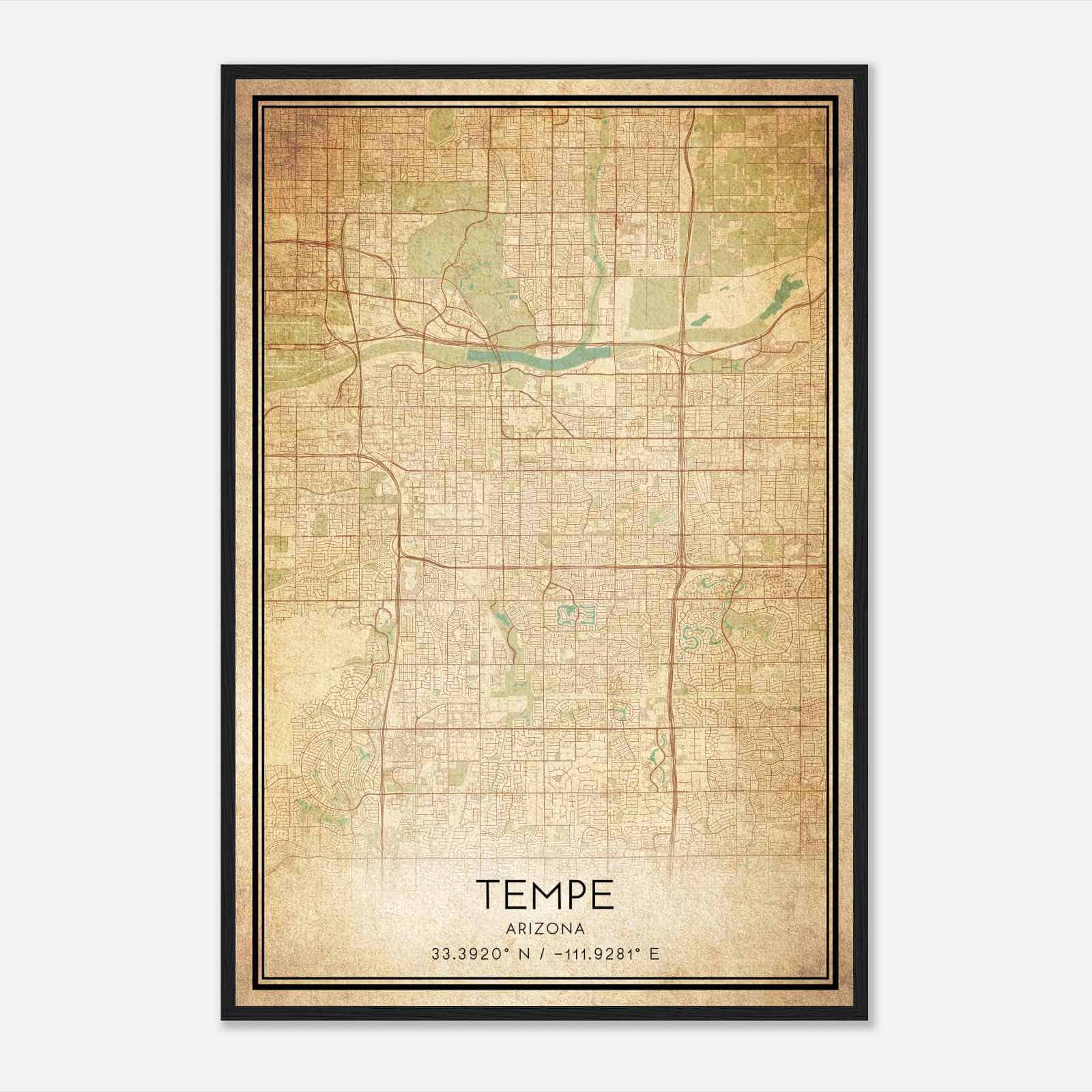 Vintage Tempe Arizona Map Poster, Modern Home Decor Wall Art Print