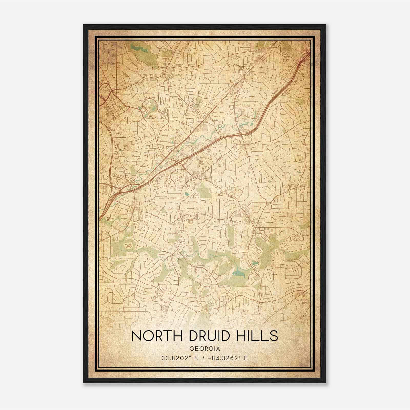 Vintage North Druid Hills Georgia Map Poster, Modern Home Decor Wall Art Print