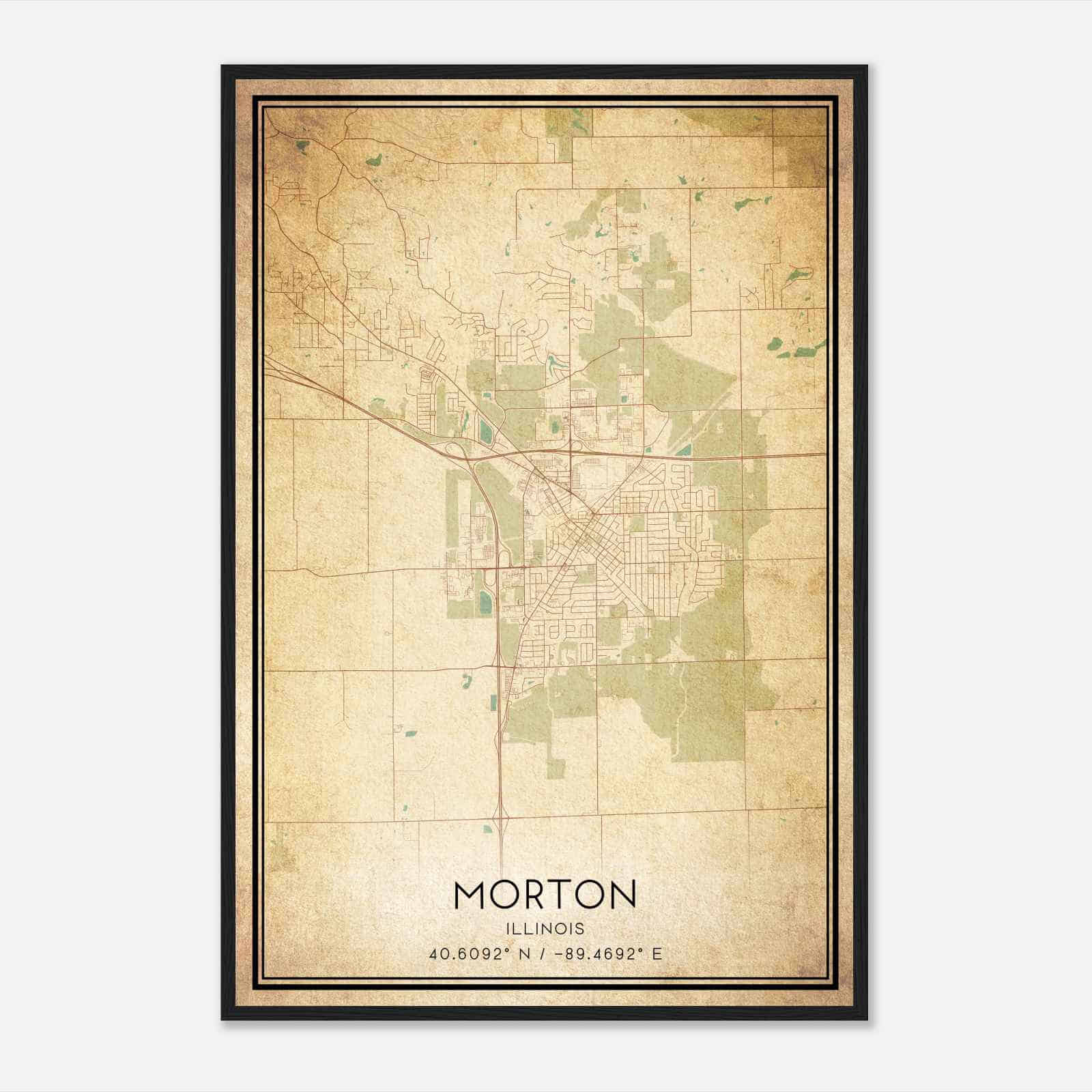Vintage Morton Illinois Map Poster, Modern Home Decor Wall Art Print