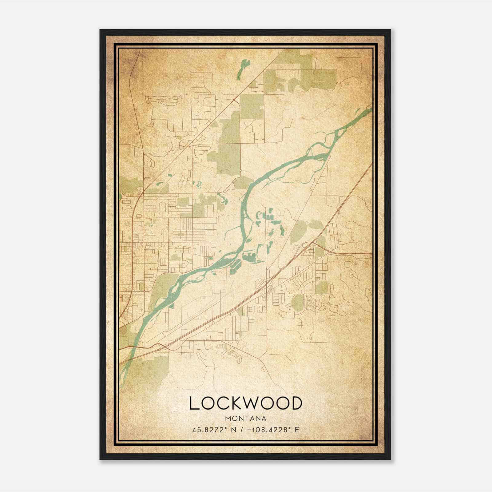 Vintage Lockwood Montana Map Poster, Modern Home Decor Wall Art Print