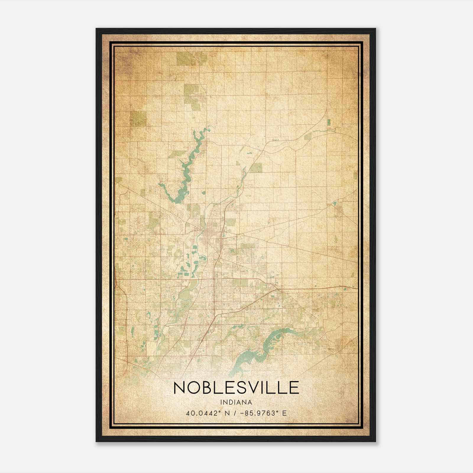 Vintage Noblesville Indiana Map Poster, Modern Home Decor Wall Art Print