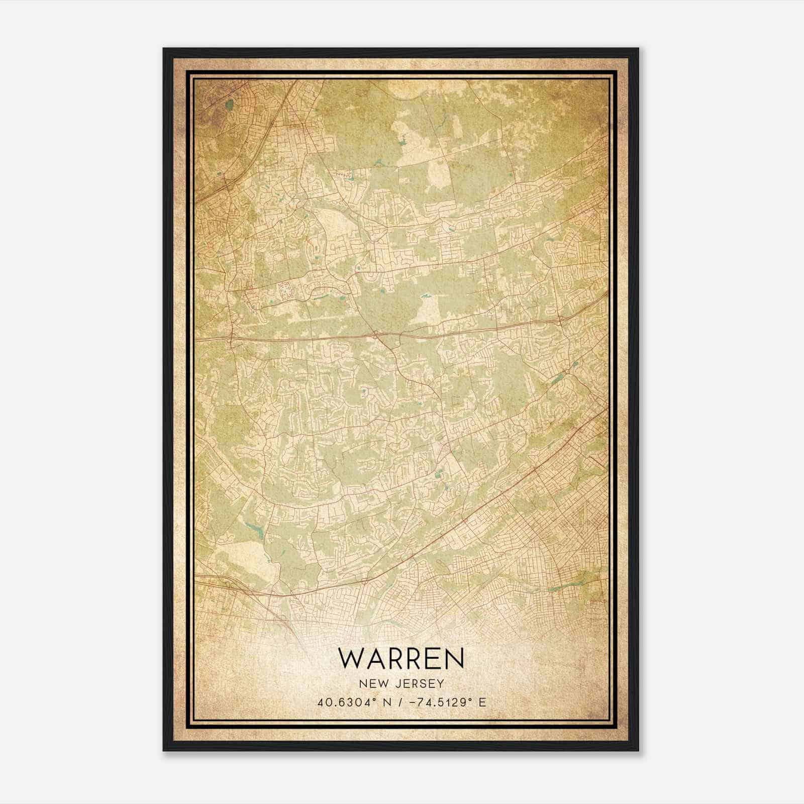 Vintage Warren New Jersey Map Poster, Modern Home Decor Wall Art Print