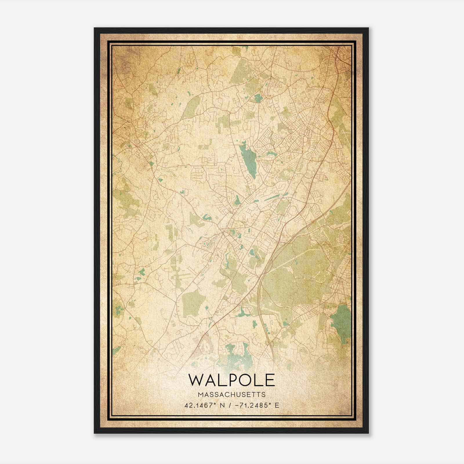 Vintage Walpole Massachusetts Map Poster, Modern Home Decor Wall Art Print