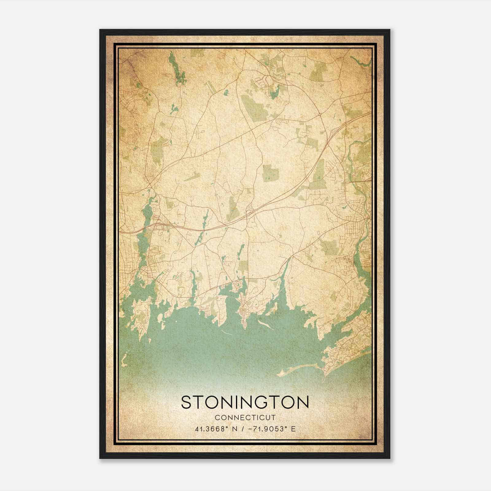Vintage Stonington Connecticut Map Poster, Modern Home Decor Wall Art Print