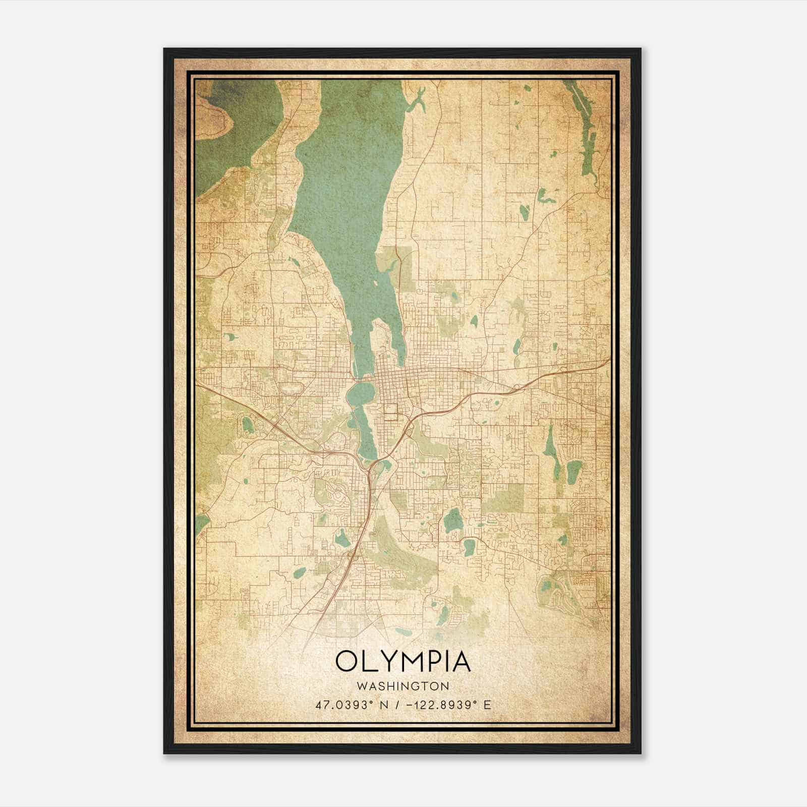 Vintage Olympia Washington Map Poster, Modern Home Decor Wall Art Print