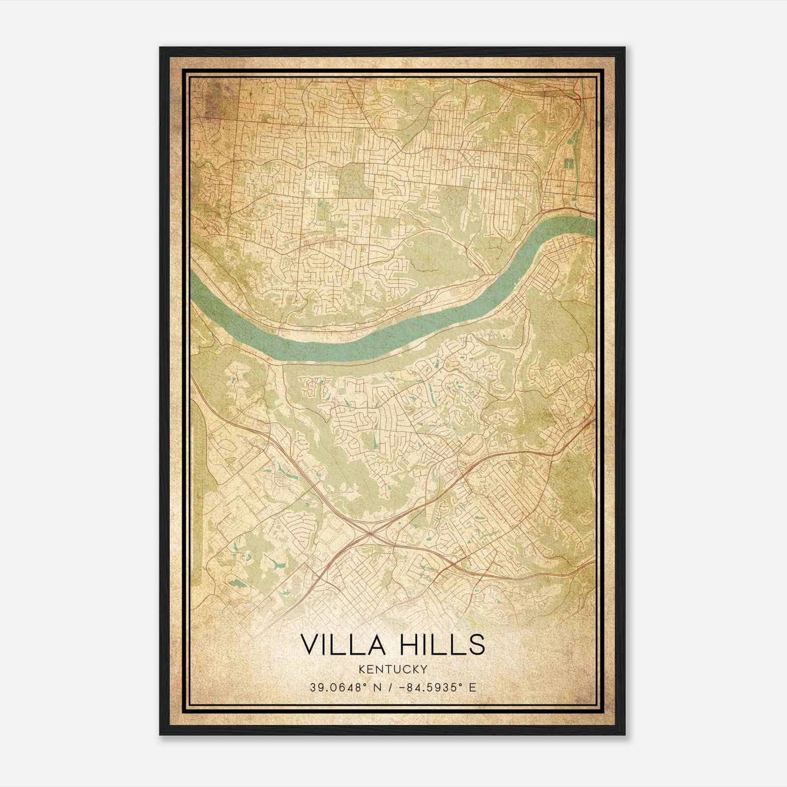 Vintage Villa Hills Kentucky Map Poster, Modern Home Decor Wall Art Print